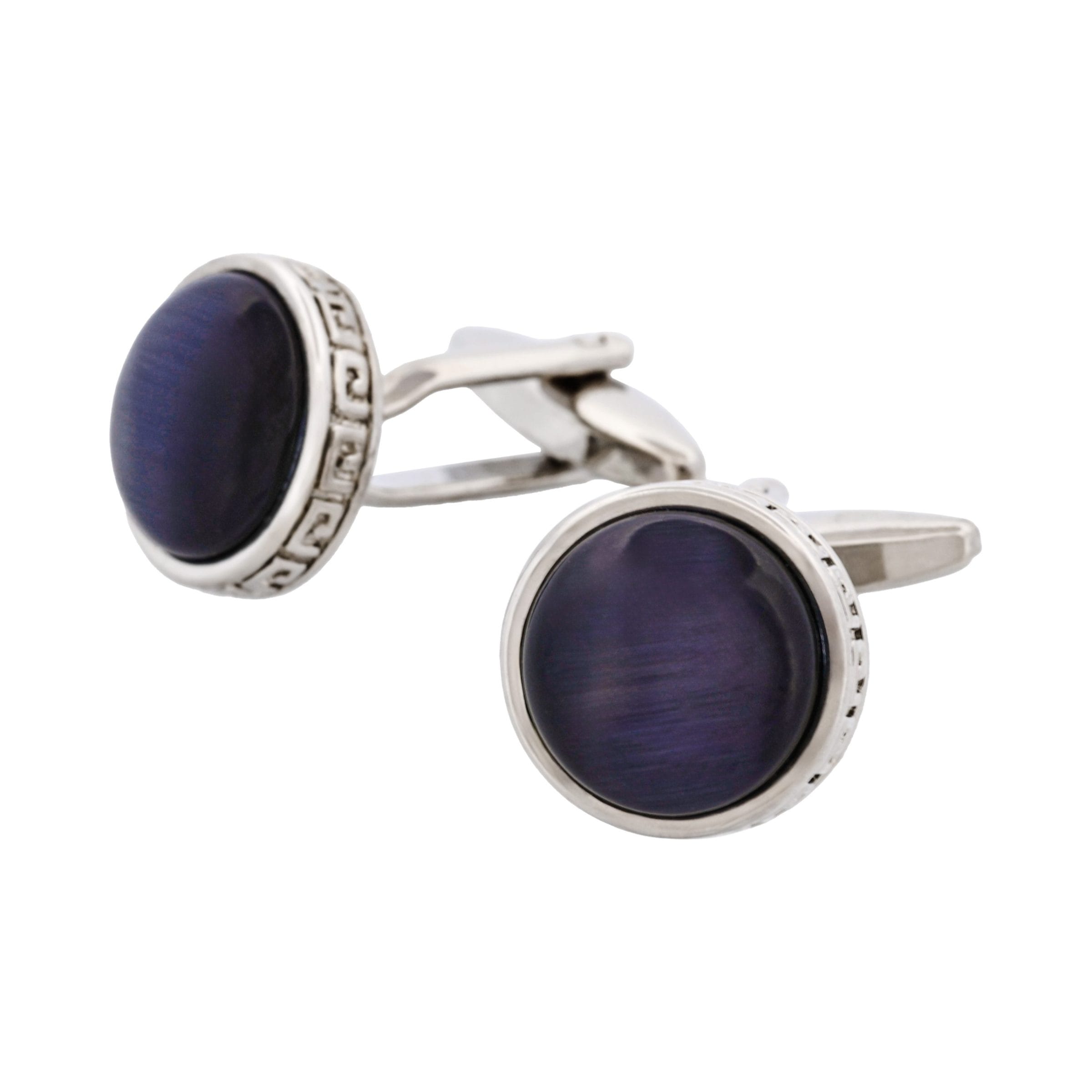 Round Black Cat's Eye & Greek Boarder Cufflinks
