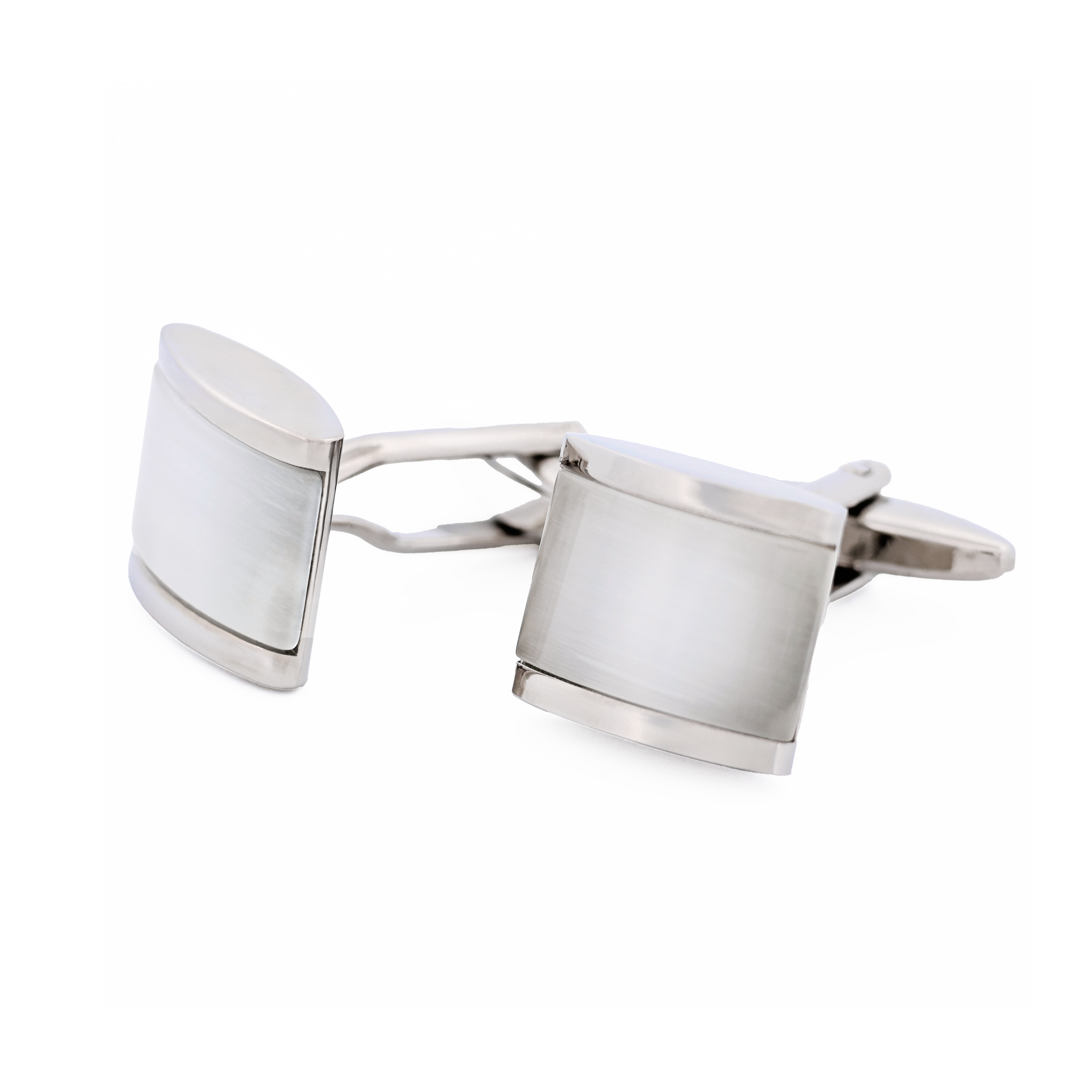 Rhodium White Cat's Eye Cufflinks