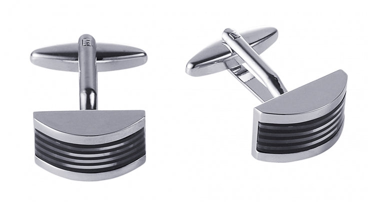 Polished Rhodium Plated Wedge Shape Great Cat's Eye Cufflinks