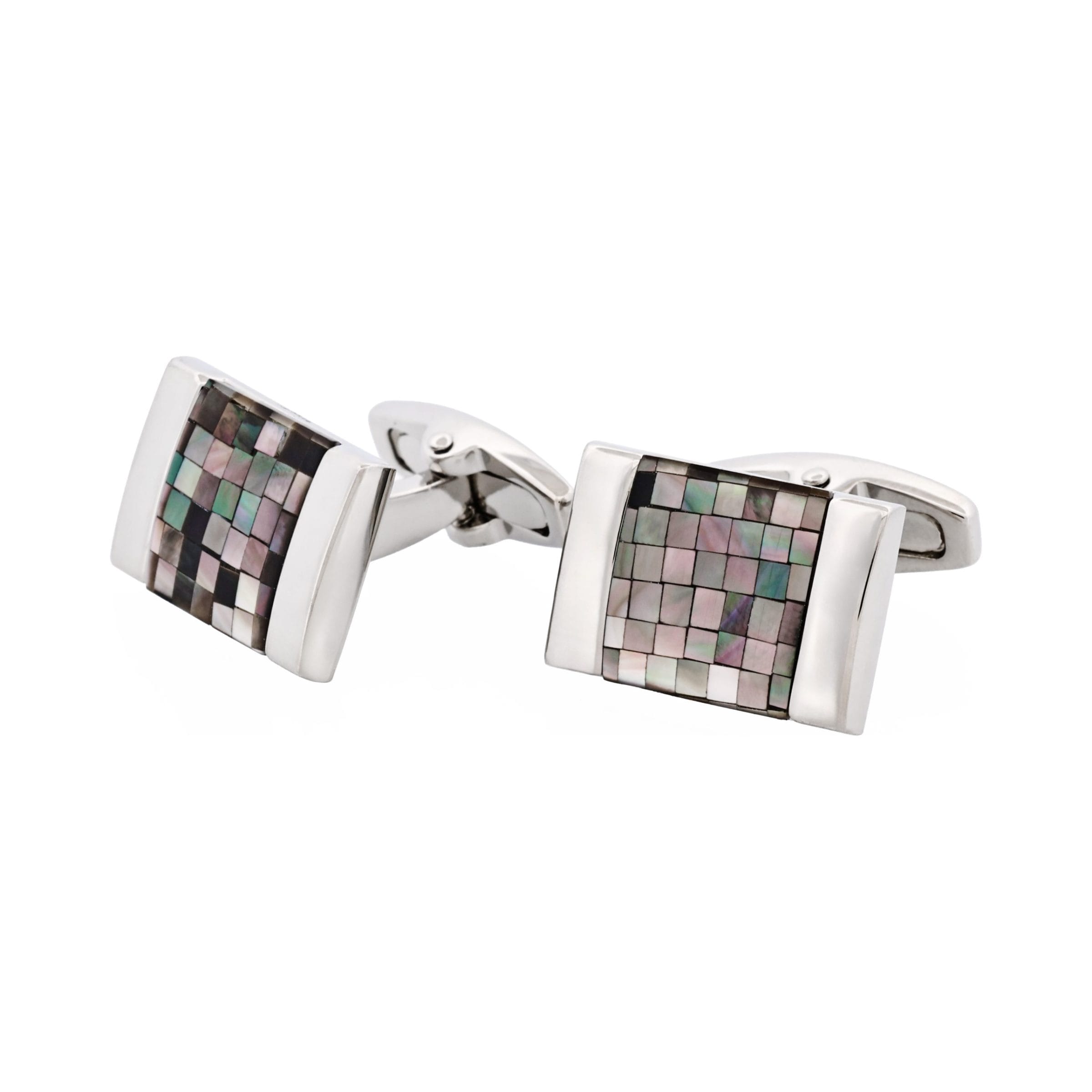 Rhodium Plated Crackled Dark Black Lip Cufflinks