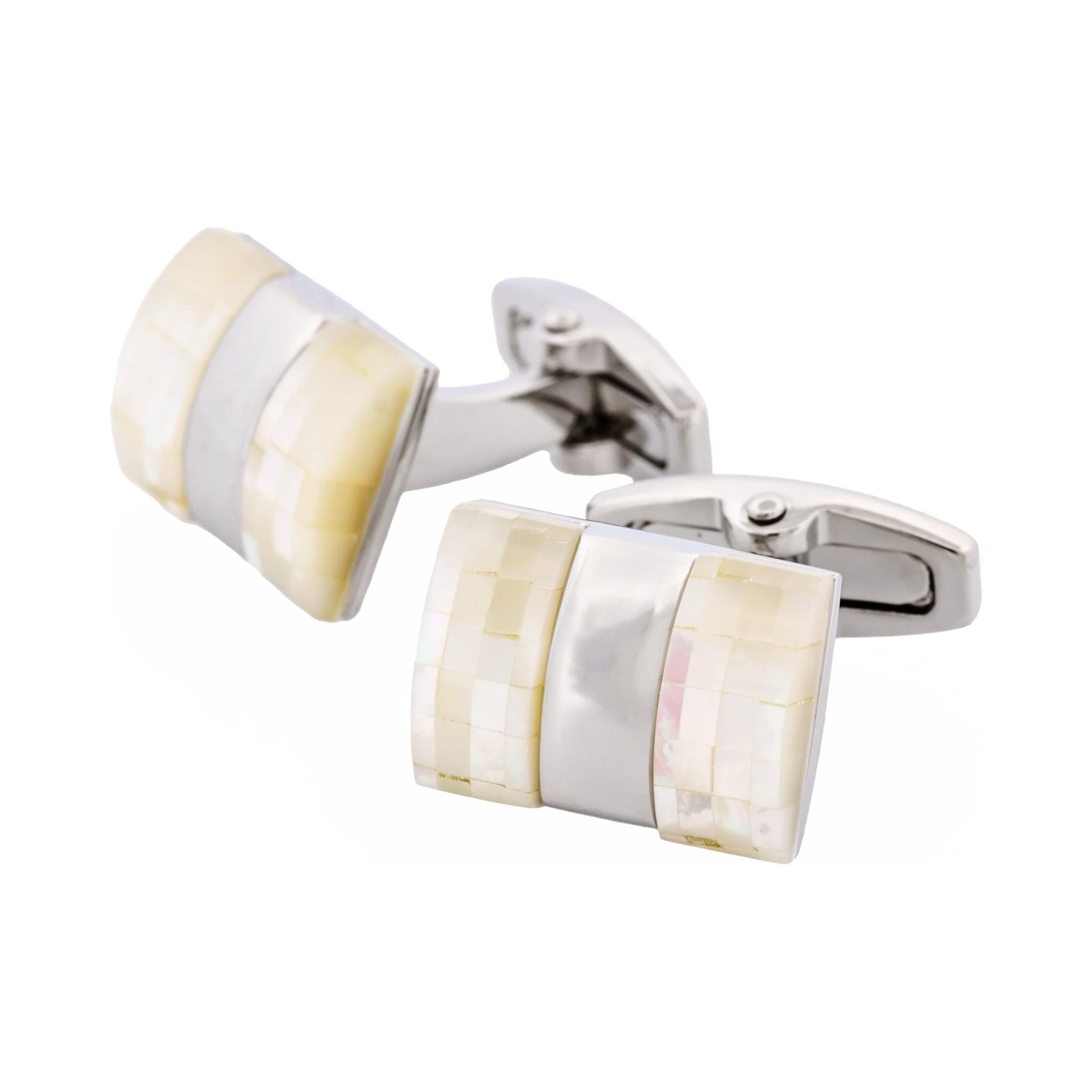 Polished Rhodium Plated Centre Mosaic Design Mother Of Pearl Cufflinks