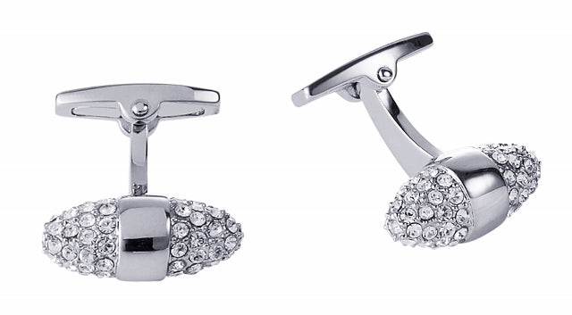 Rhodium Plated Oval Crystal Cufflinks