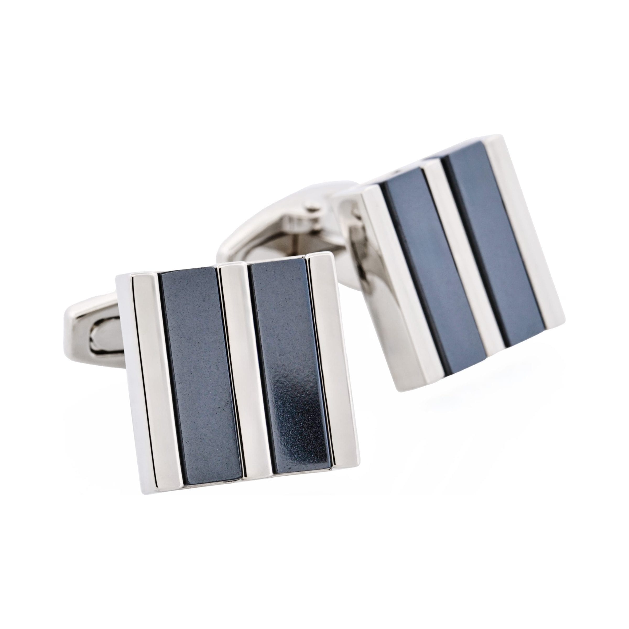 Rhodium & Hematite Striped Cufflinks