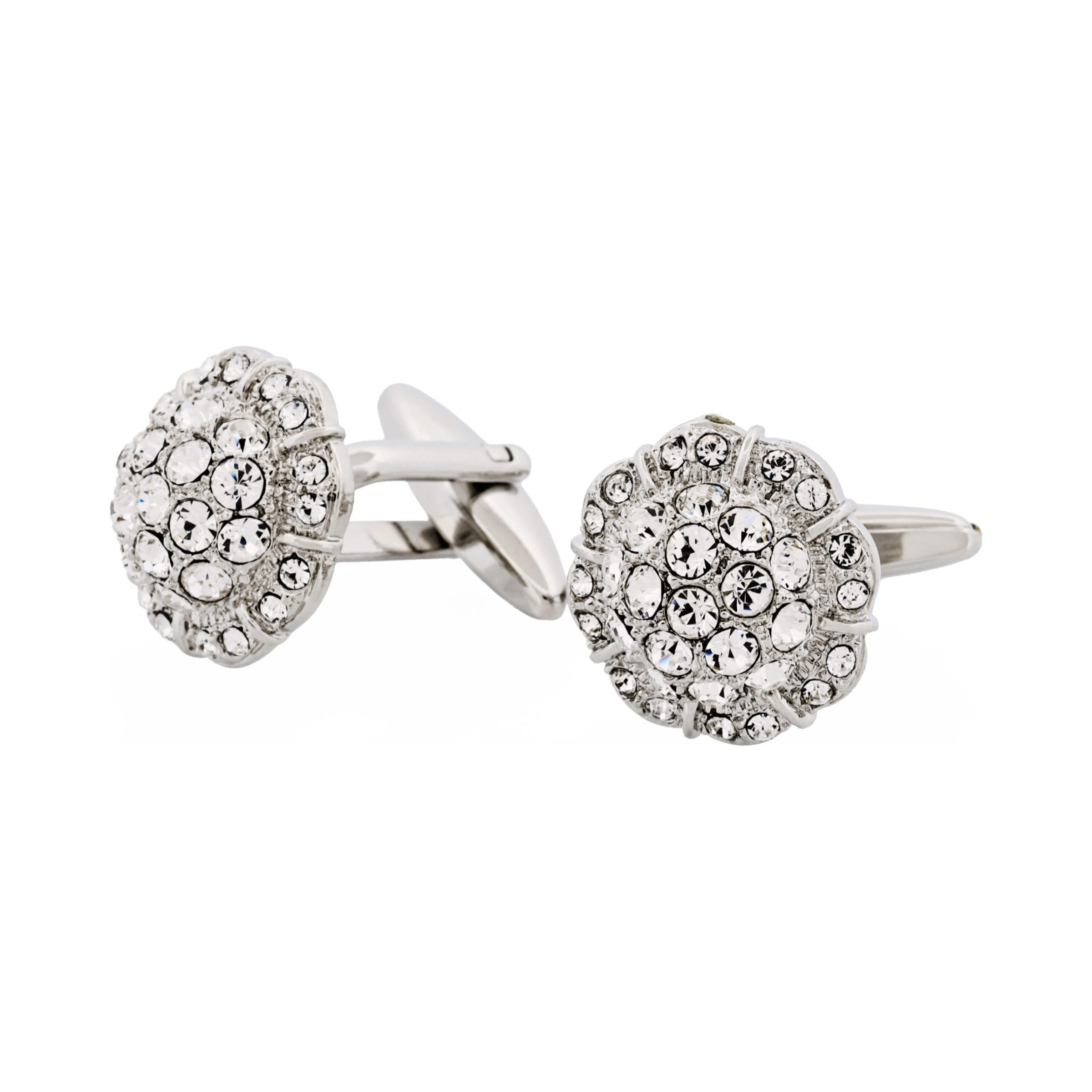 Rhodium Plated Crystal Domed Cufflinks