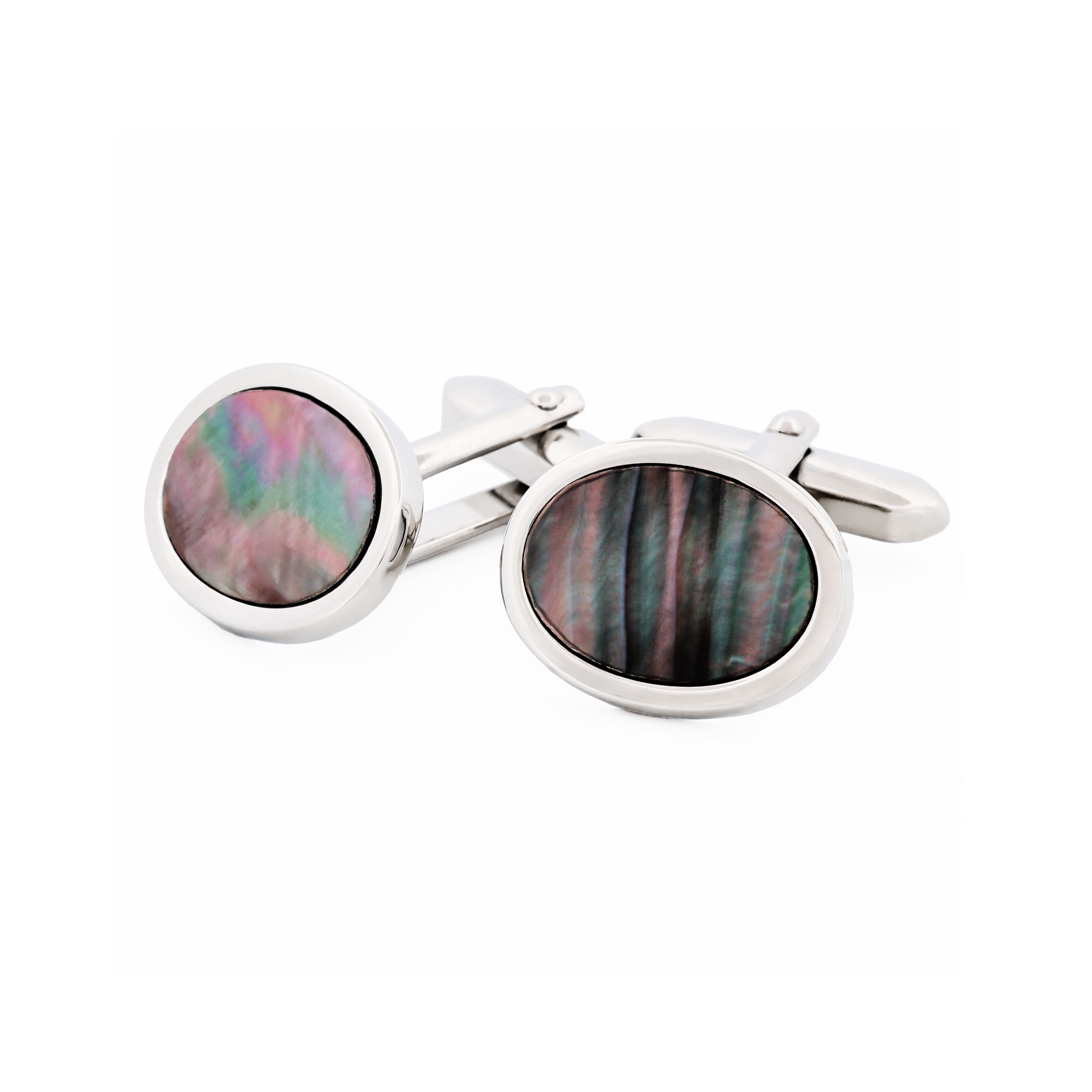Rhodium Grey Mother Of Pearl Cufflinks