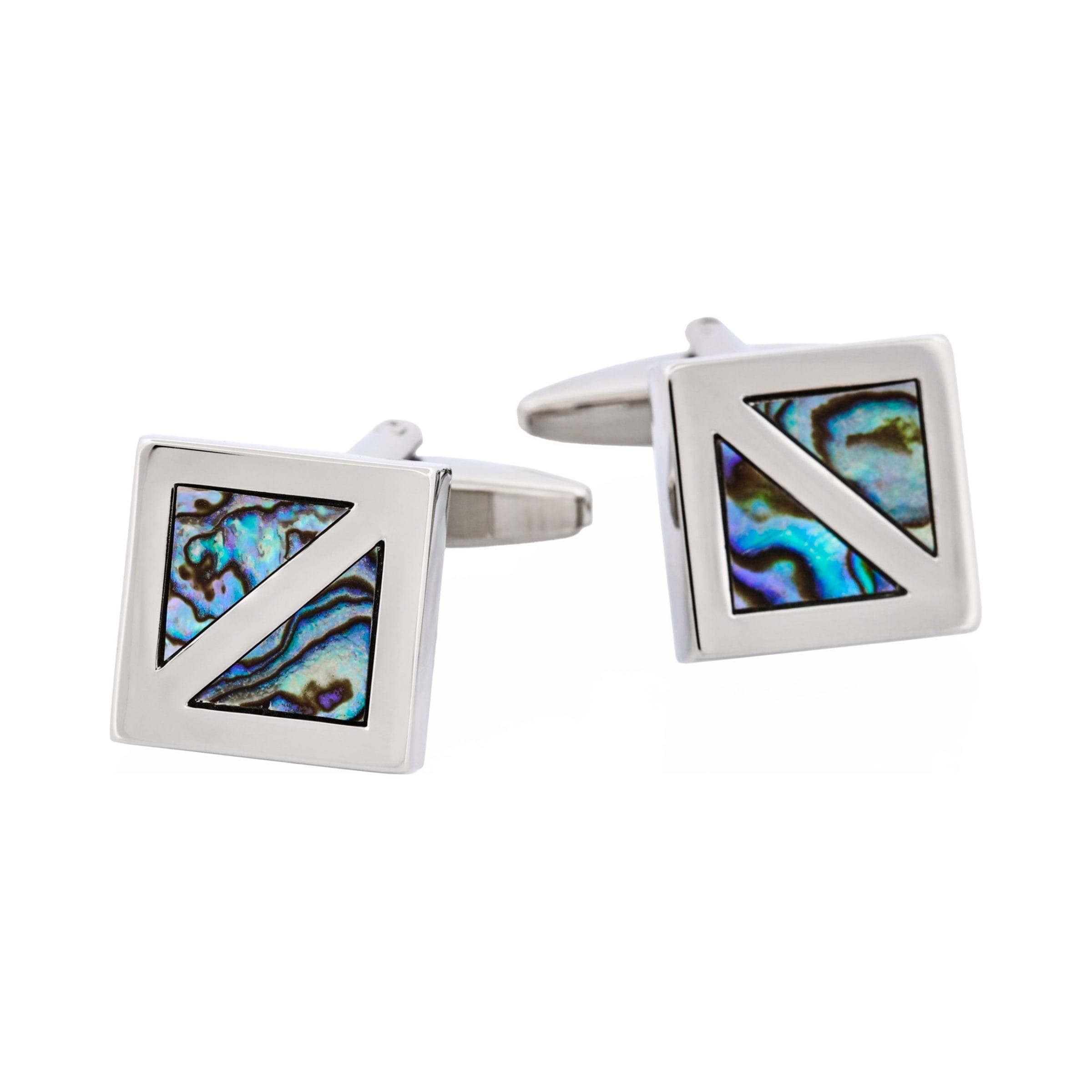 Polished Rhodium Plated Square with Abalone Inlay Cufflinks