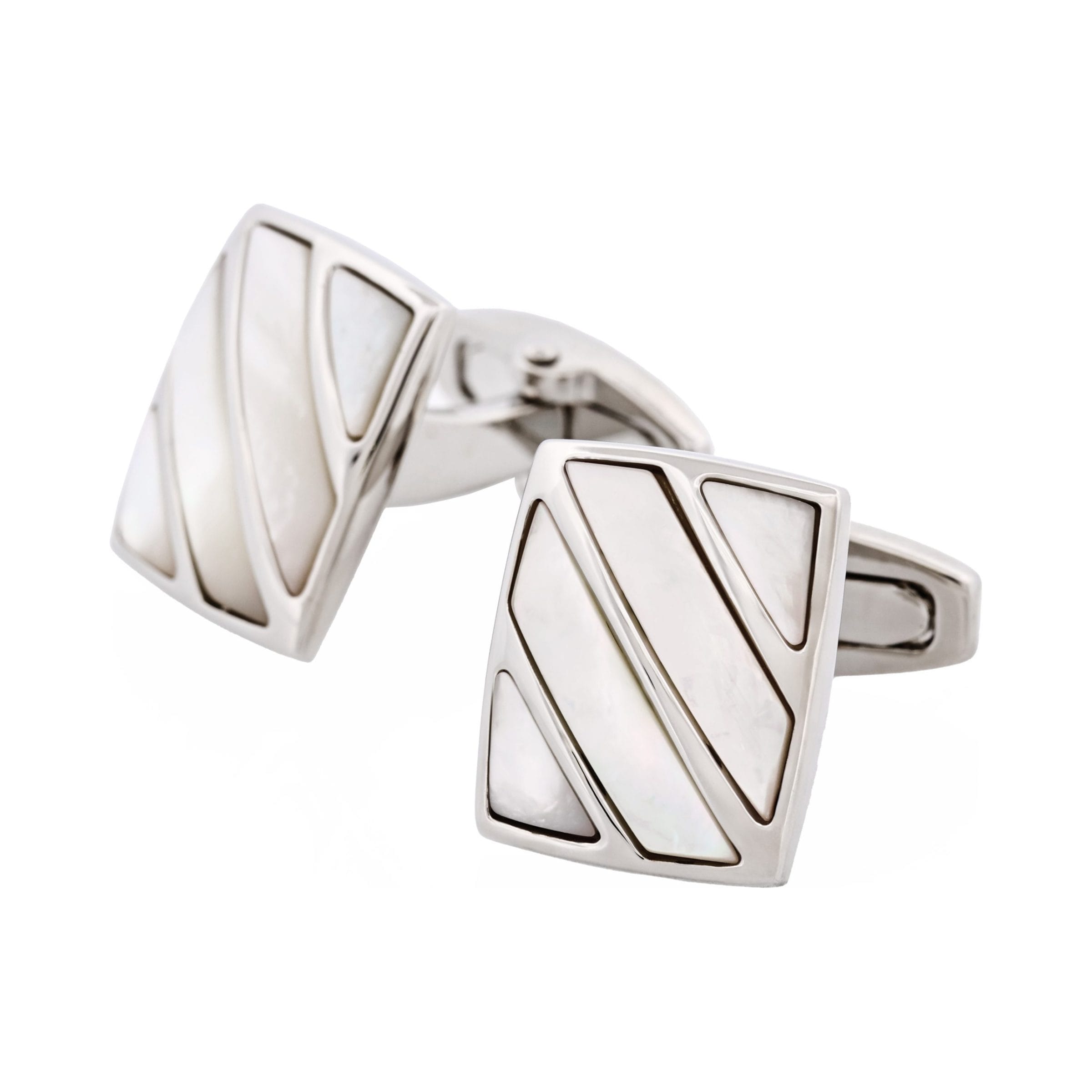 Polished Rhodium Stripe Mother Of Pearl Cufflinks