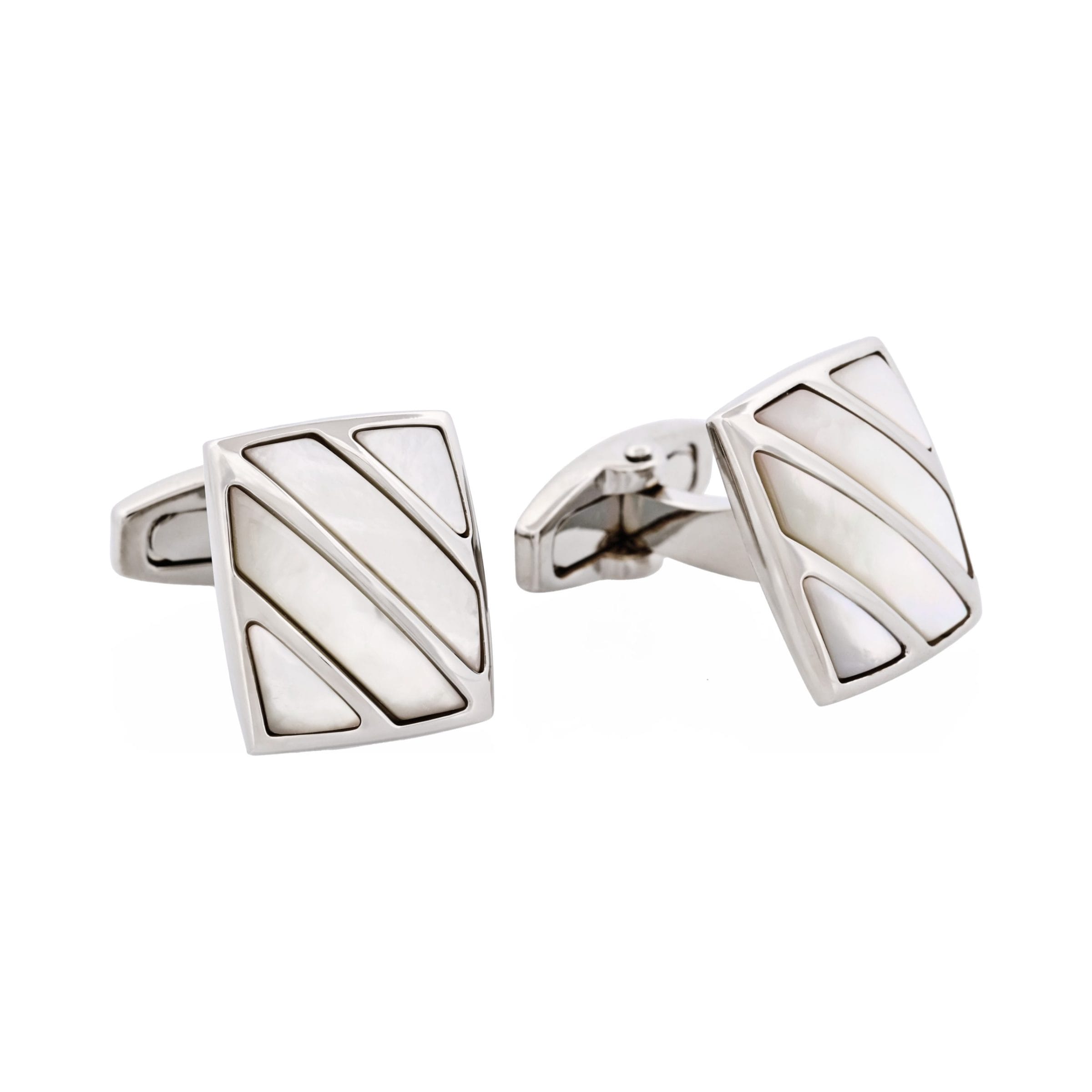 Polished Rhodium Stripe Mother Of Pearl Cufflinks