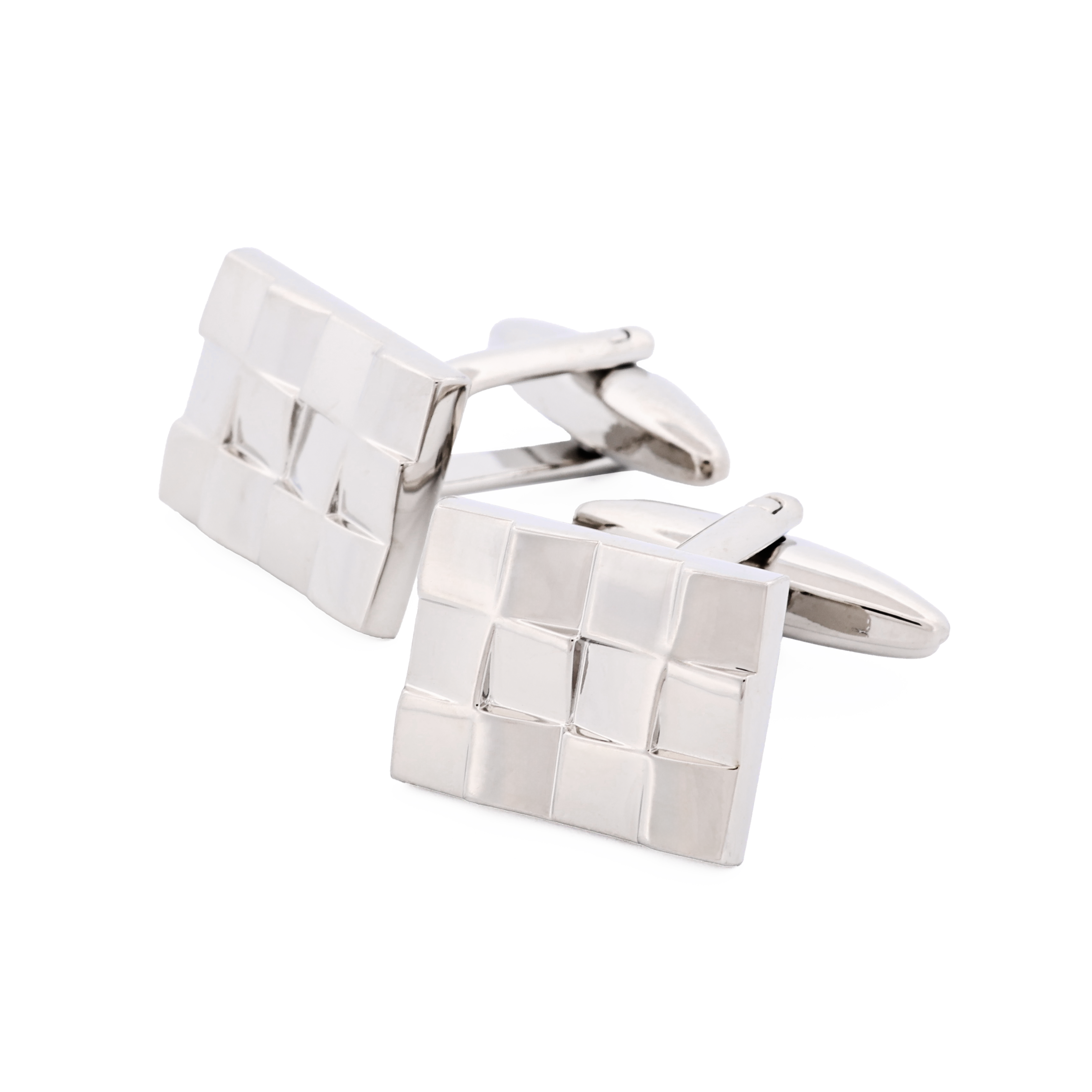 Brushed Rhodium Plated Weave Patterned Cufflinks