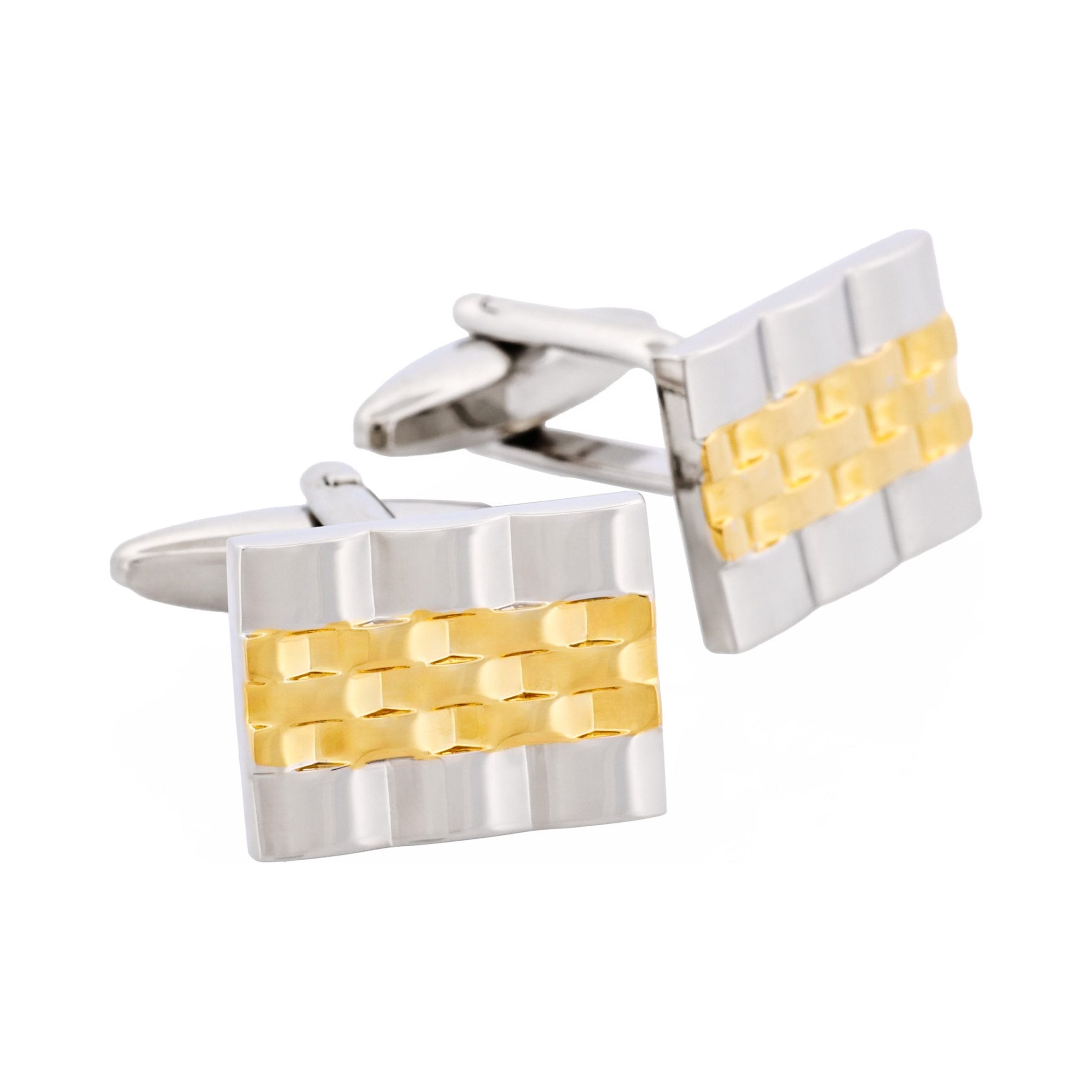 Rhodium & Gold Plated Watchband Patterned Cufflinks