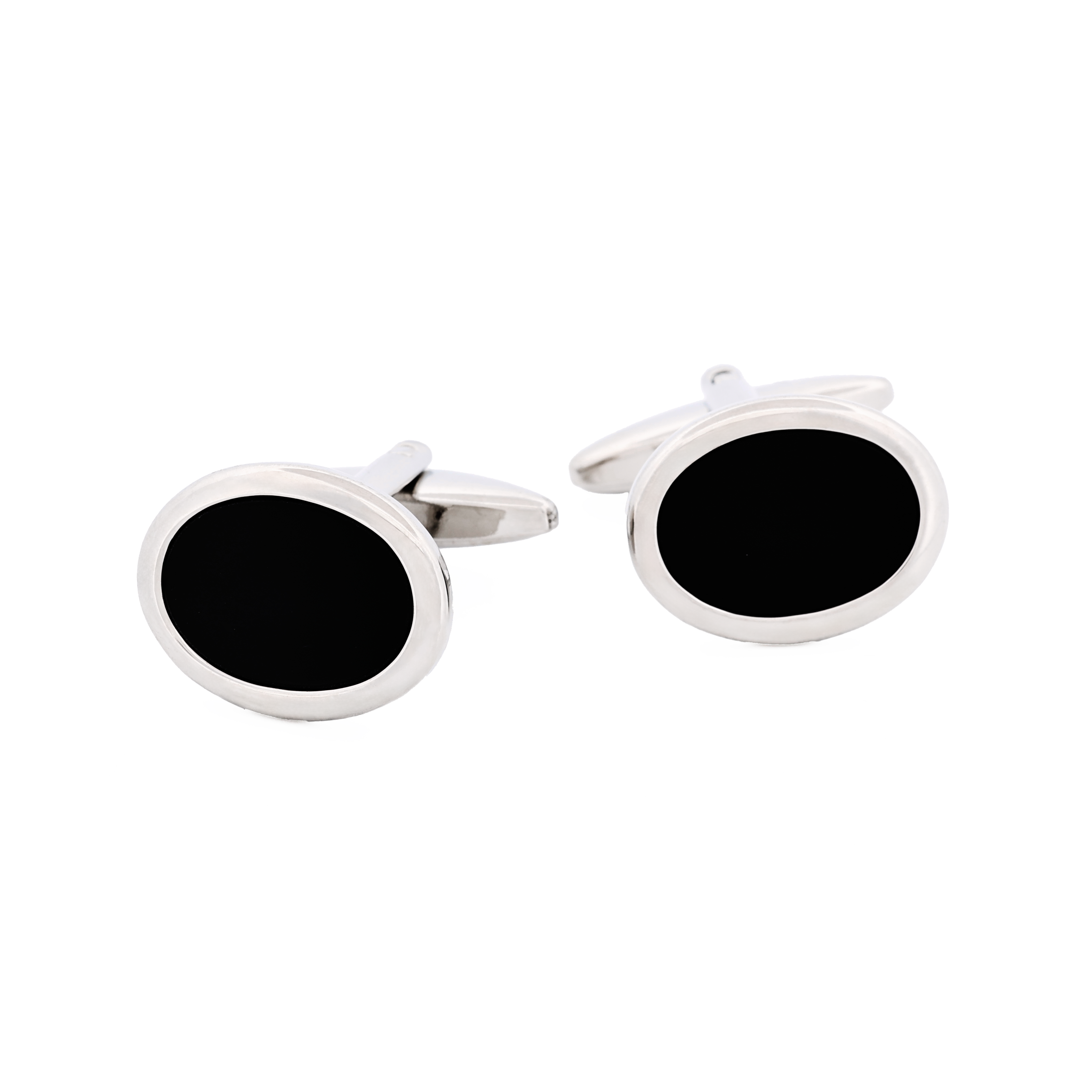 Rhodium Plated & Onyx Oval Cufflinks