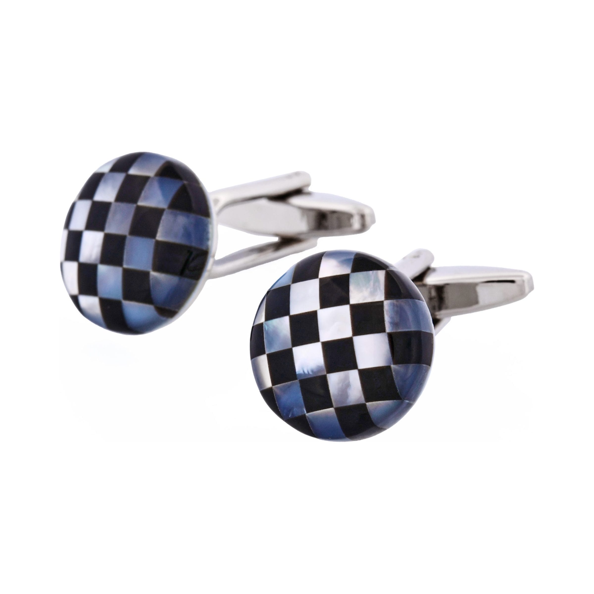 Onyx & Mother Of Pearl Check Round Cufflinks