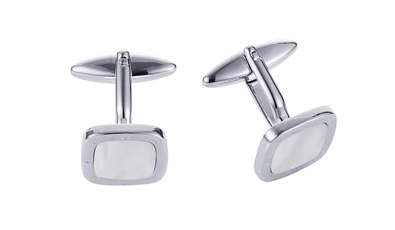 Rhodium plated /MOP Cushion shape Cufflinks