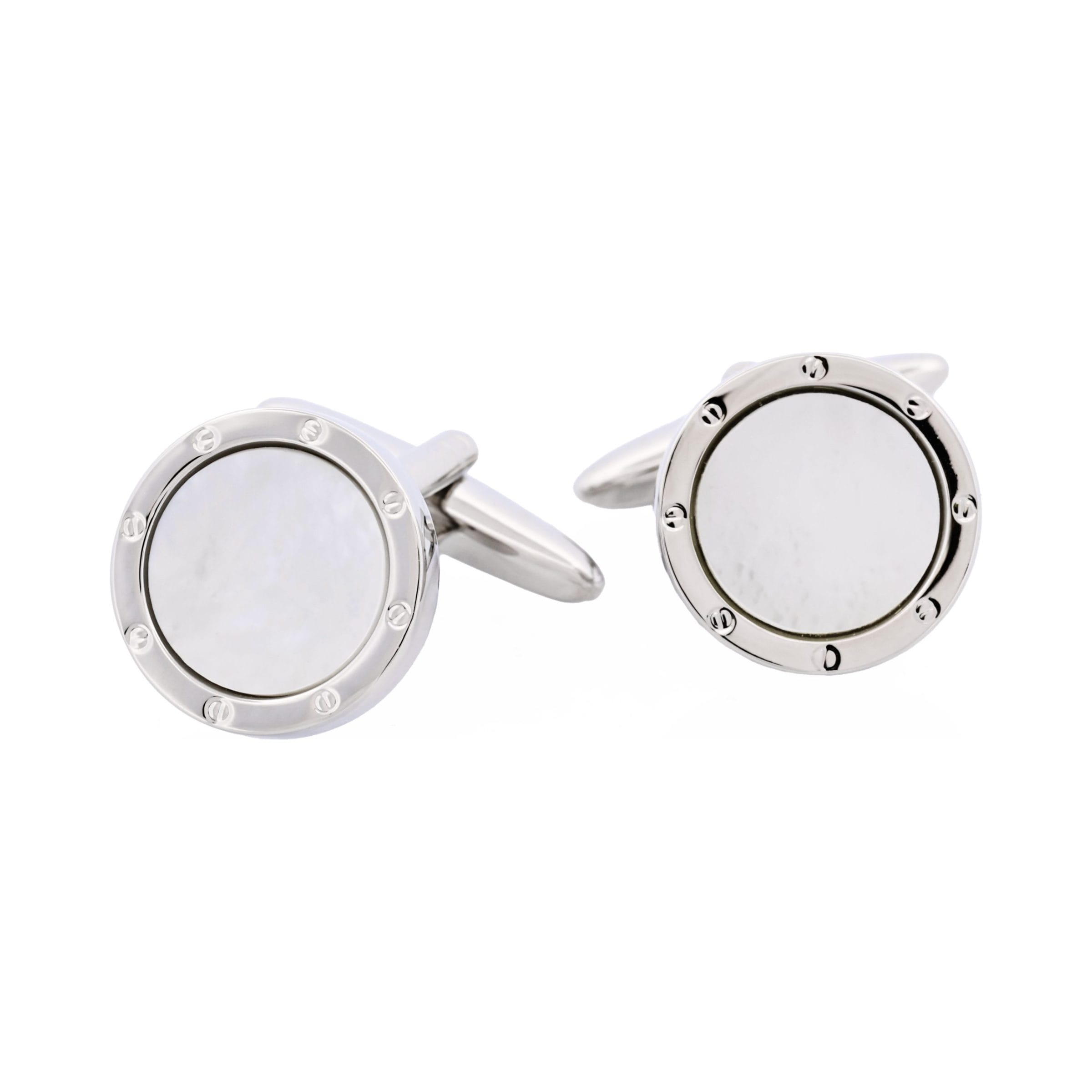 Rhodium Plated & Round Mop Cufflinks with Screws