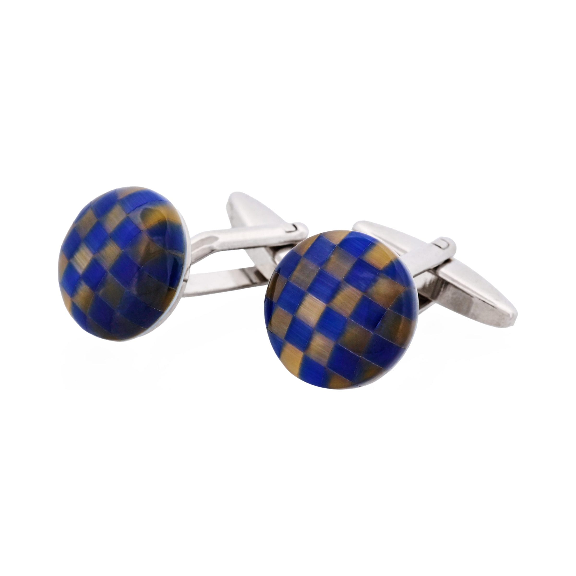 Brown & Blue Chequered Cats Eye Cufflinks