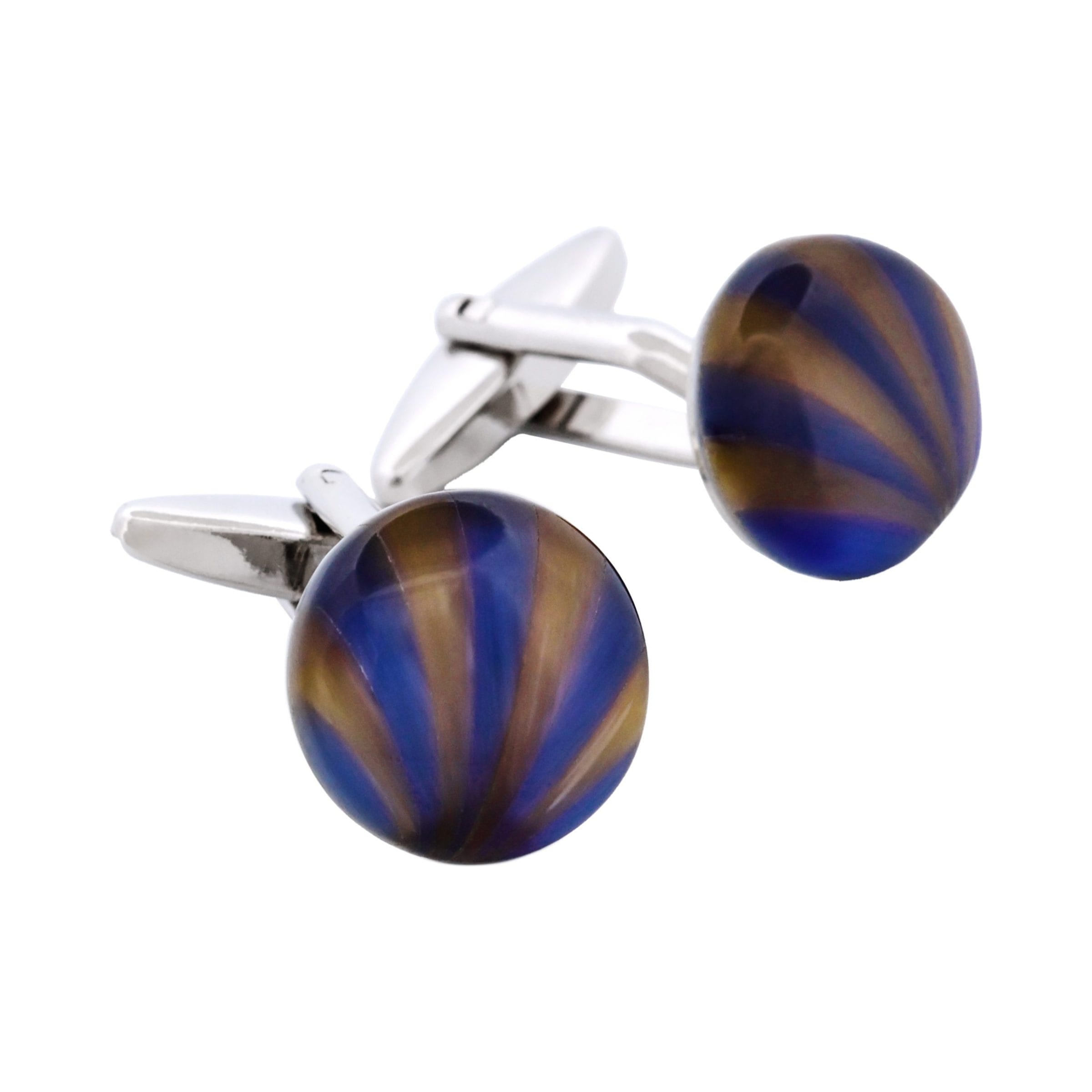 Brown & Blue Striped Cats Eye Cufflinks