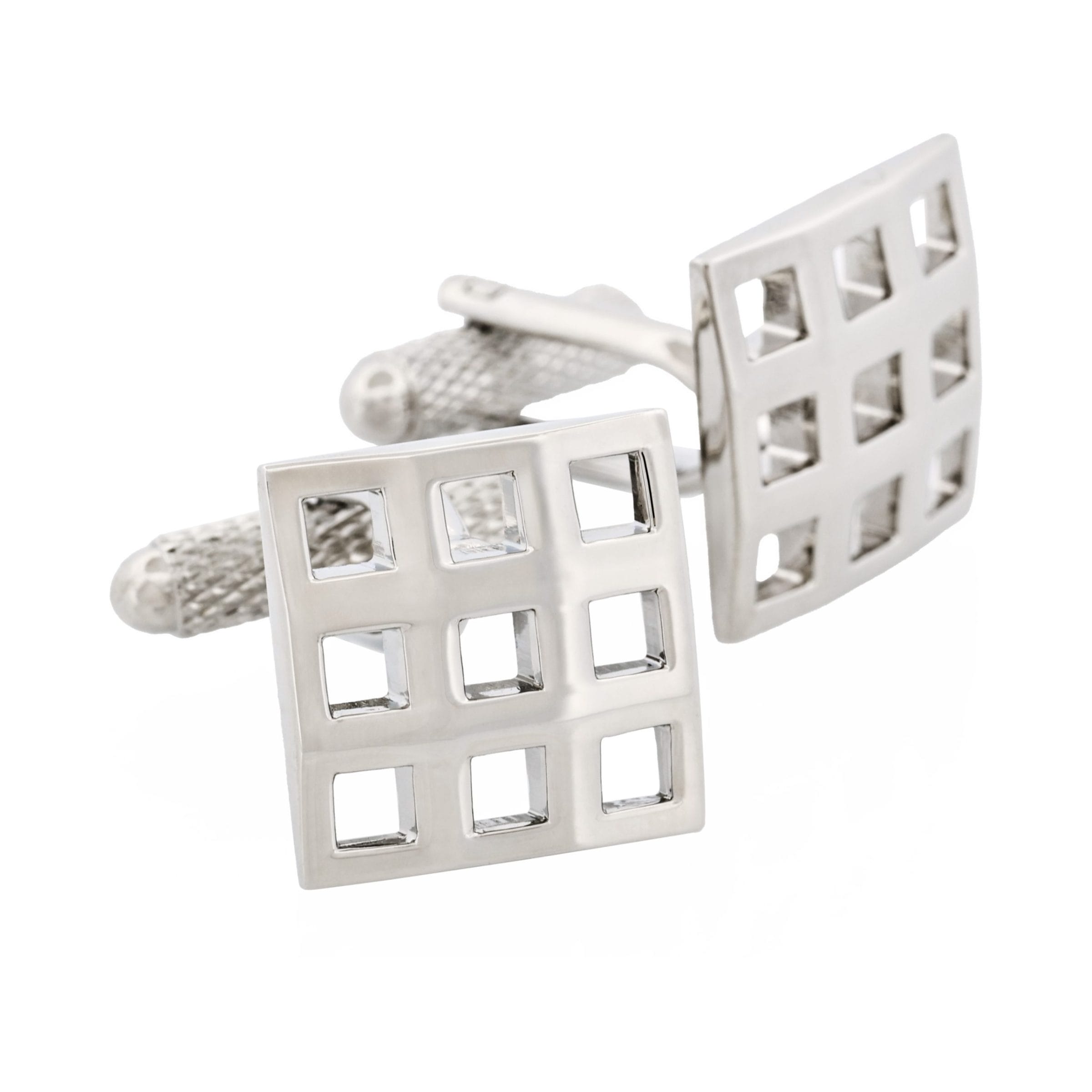 Polished Rhodium Plated Square Cutout Patterned Cufflinks