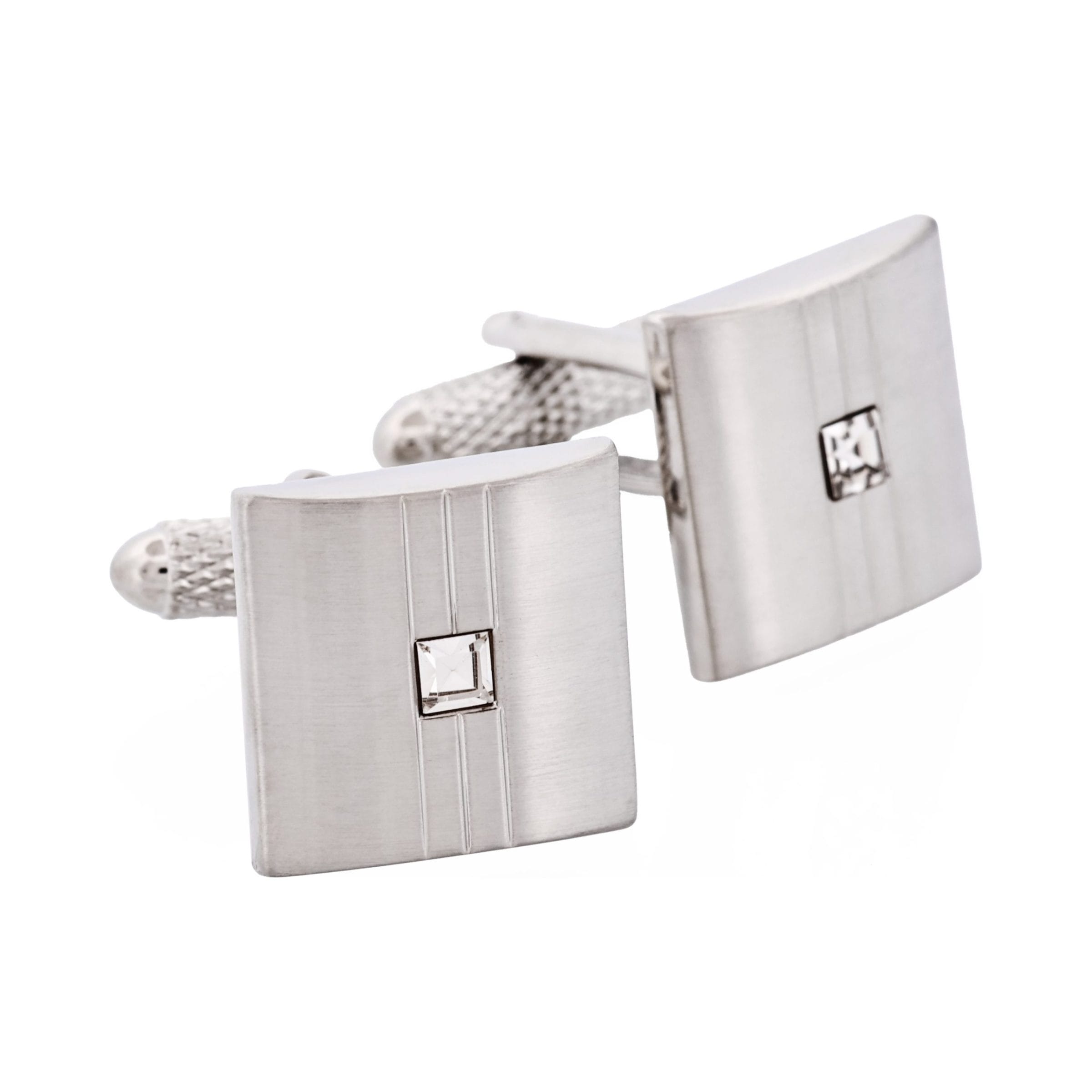 Brushed & Polished Rhodium Plated Crystal Centre Cufflinks