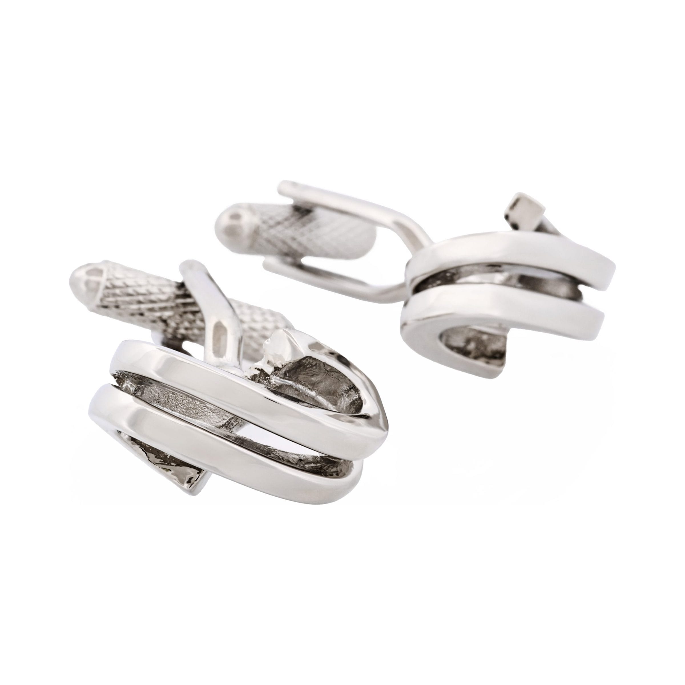 Polished Rhodium Plated Twisted Metal Cufflinks