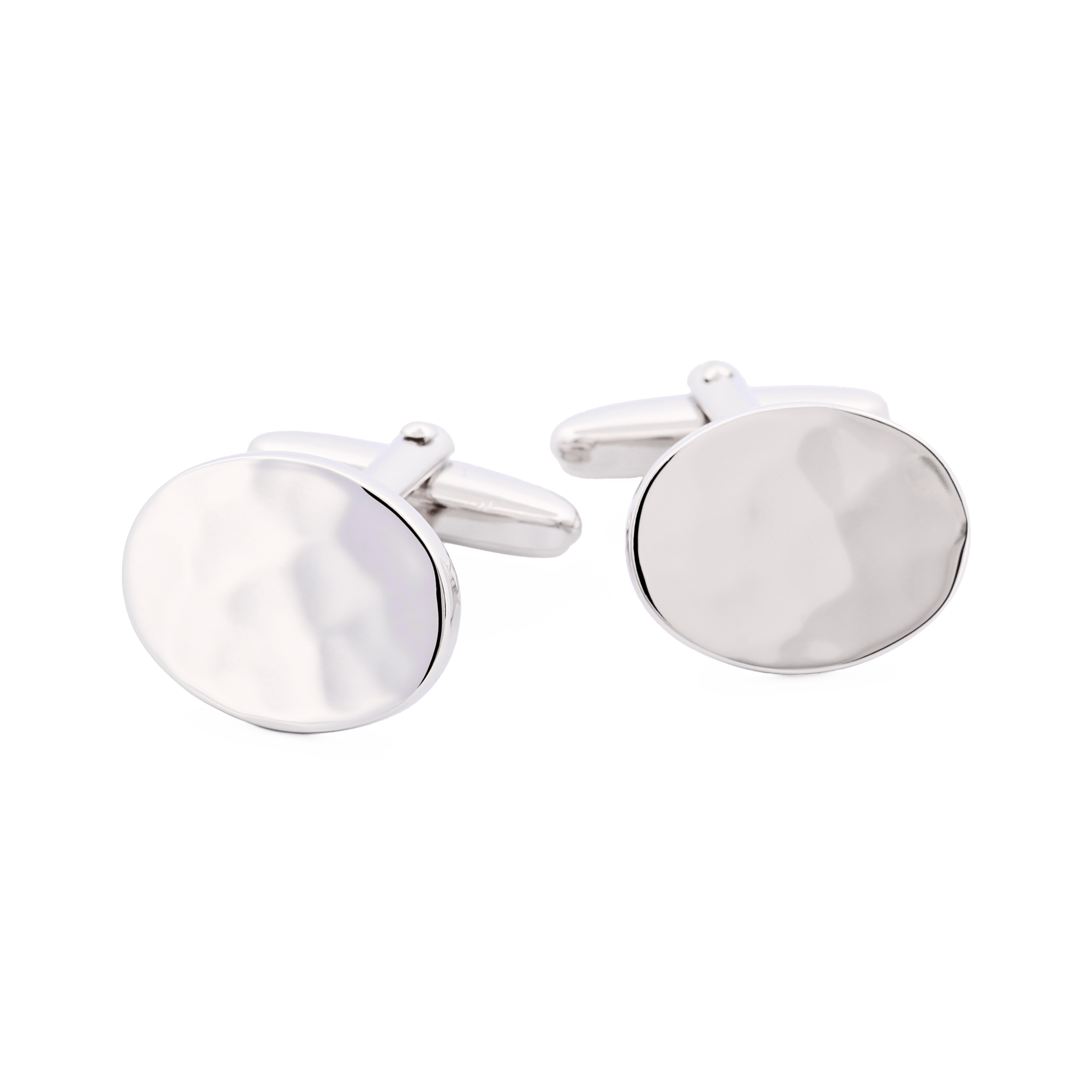 Polished Rhodium Plated Oval Cufflinks with Hammered Pattern