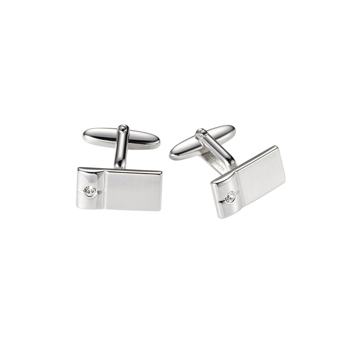 Brushed & Polished Crystal Rectangle Cufflinks