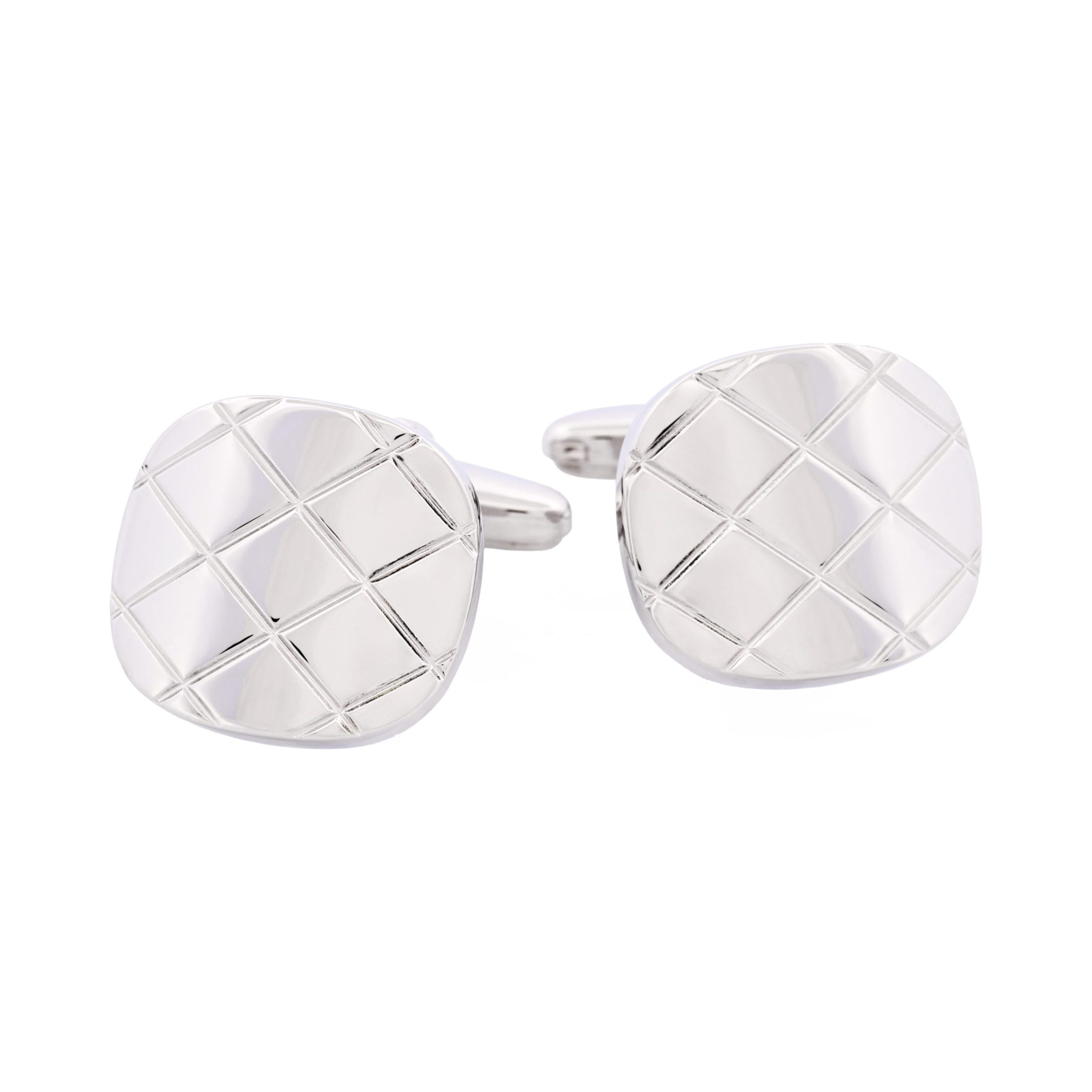 Brushed Rhodium Plated Criss-Cross Patterned Cufflinks