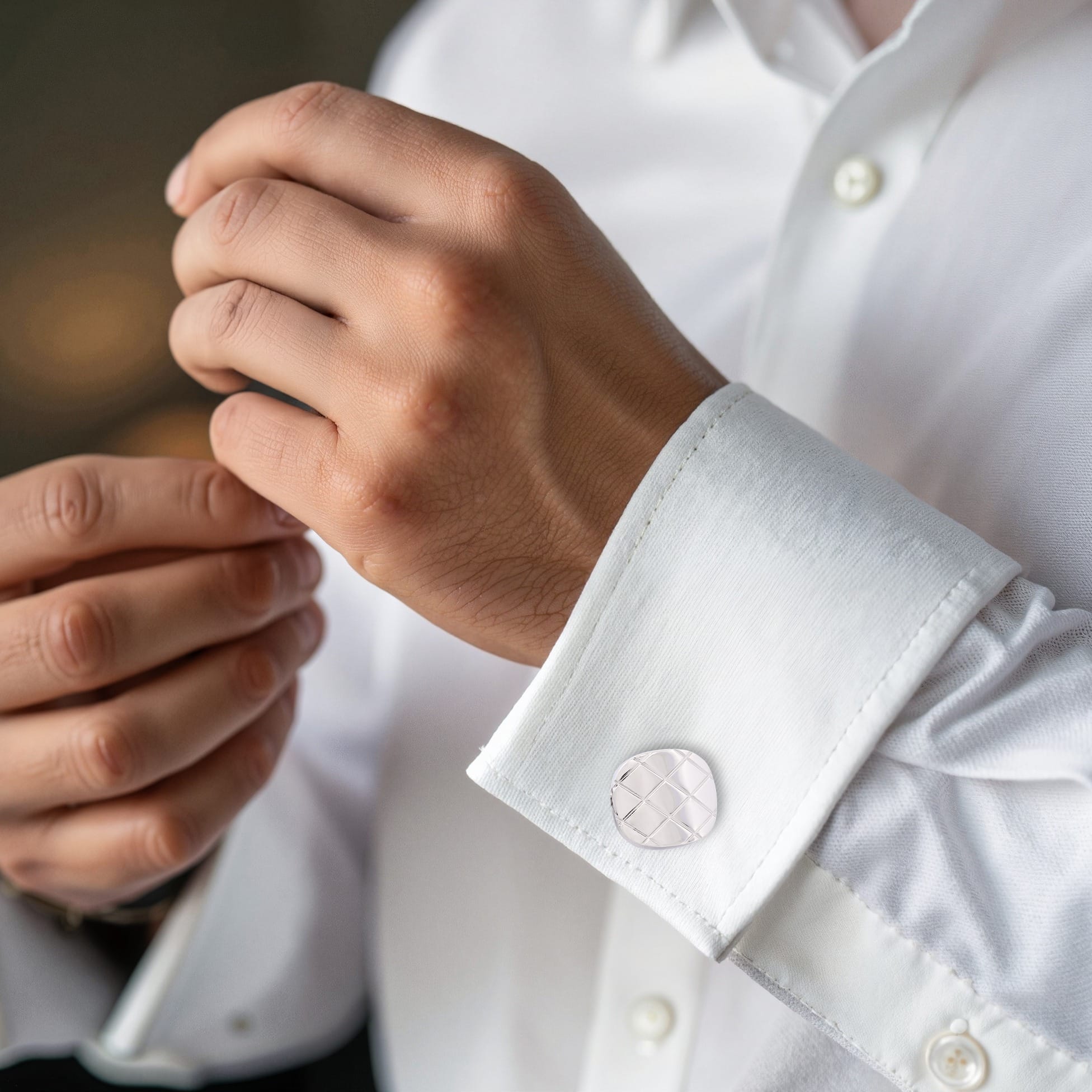Brushed Rhodium Plated Criss-Cross Patterned Cufflinks