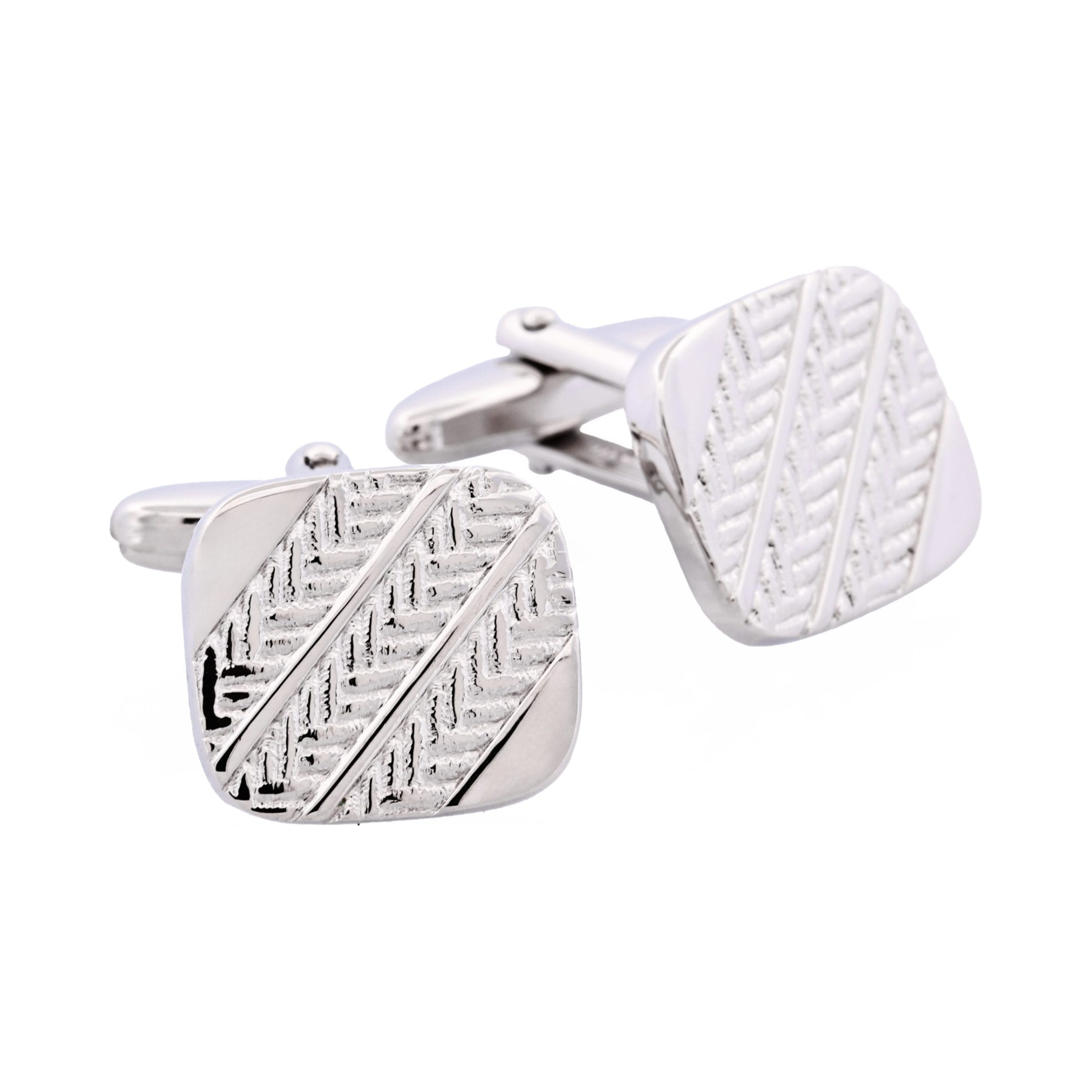 Brushed Rhodium Plated Herringone Patterned Cufflinks