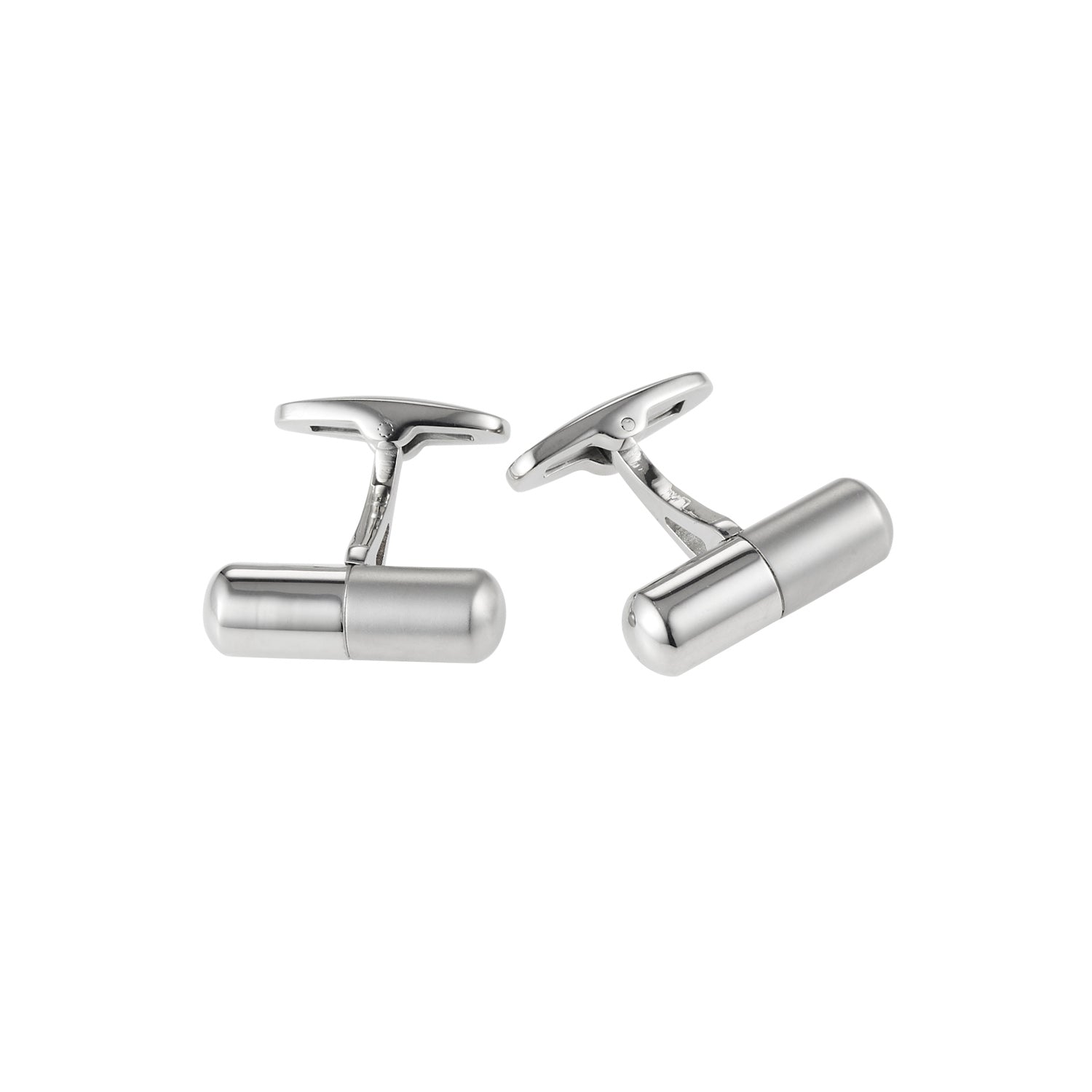 Rhodium plated Pill shape Cufflinks