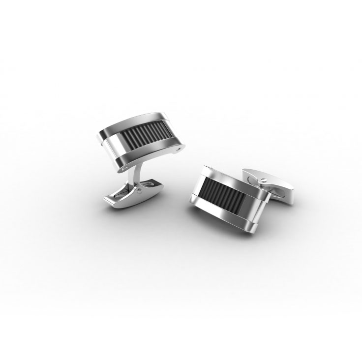 Polished Stainless Steel Cufflinks with Ion Plated Black Corrugated Inlay