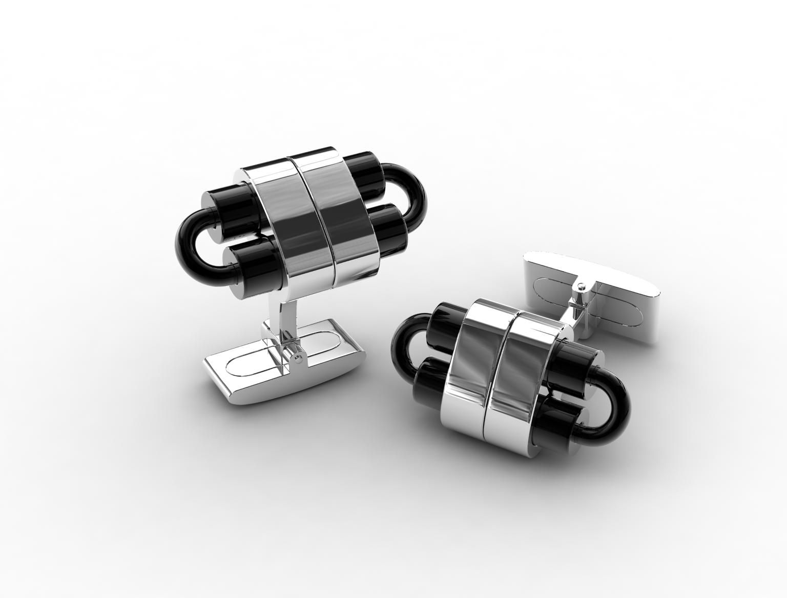 Polished Stainless Steel 'Industrial' Cufflinks with Ion Plated Black Detail