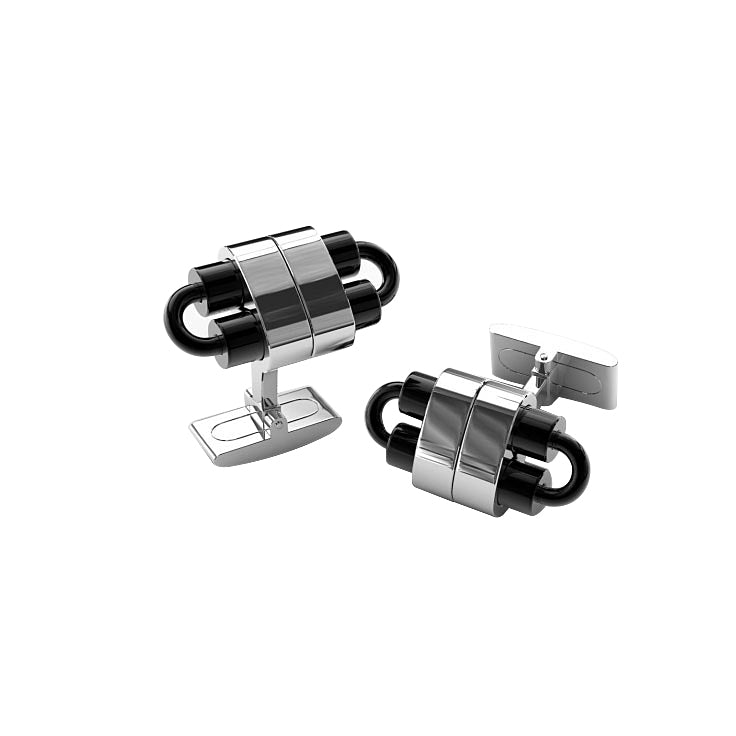 Polished Stainless Steel 'Industrial' Cufflinks with Ion Plated Black Detail