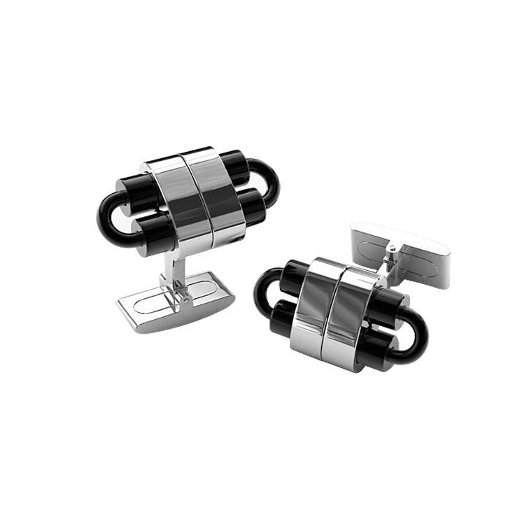 Polished Stainless Steel 'Industrial' Cufflinks with Ion Plated Black Detail