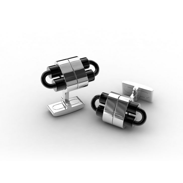 Polished Stainless Steel 'Industrial' Cufflinks with Ion Plated Black Detail