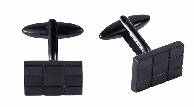 Stainless Steel Ion Plated Black Checker Board Cufflinks