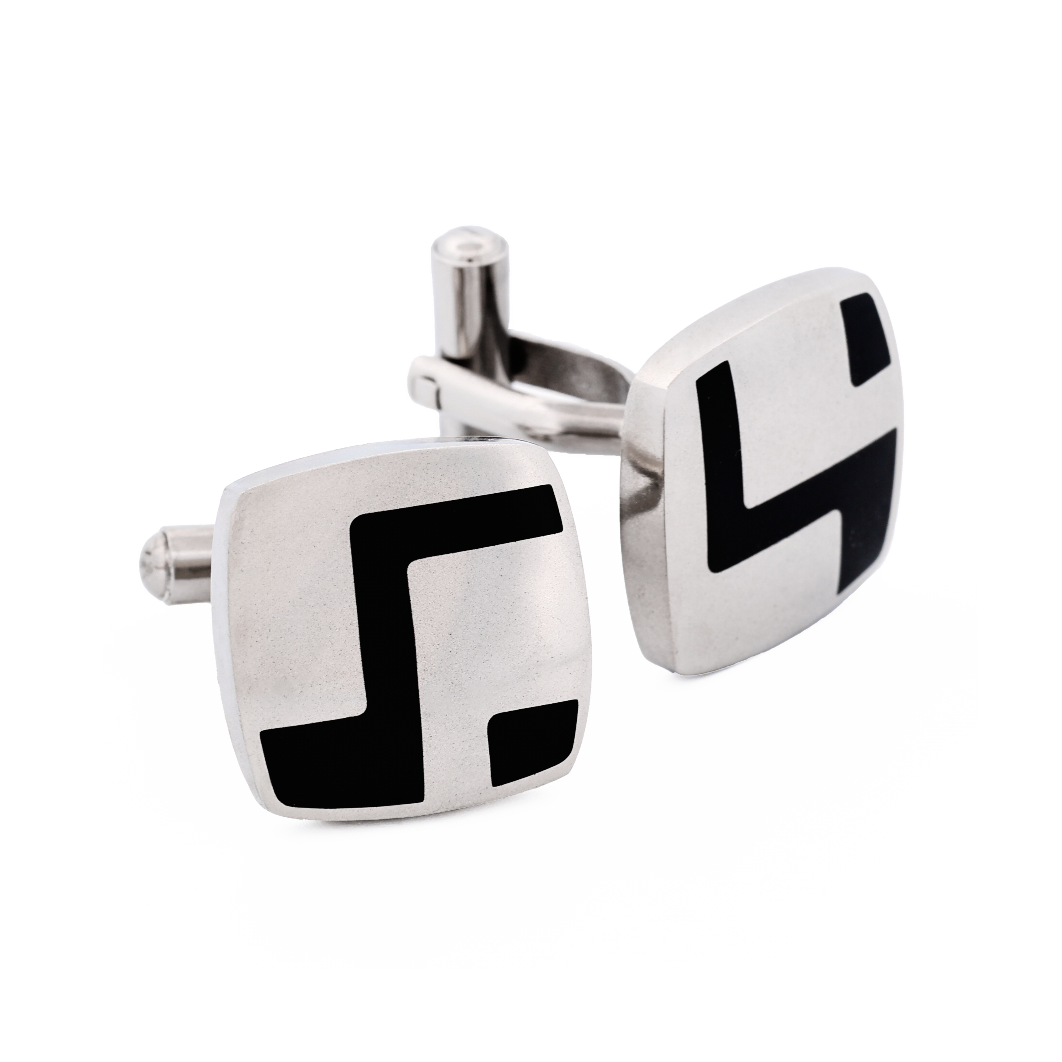 Polished Stainless Steel & Black Enamel Cufflinks