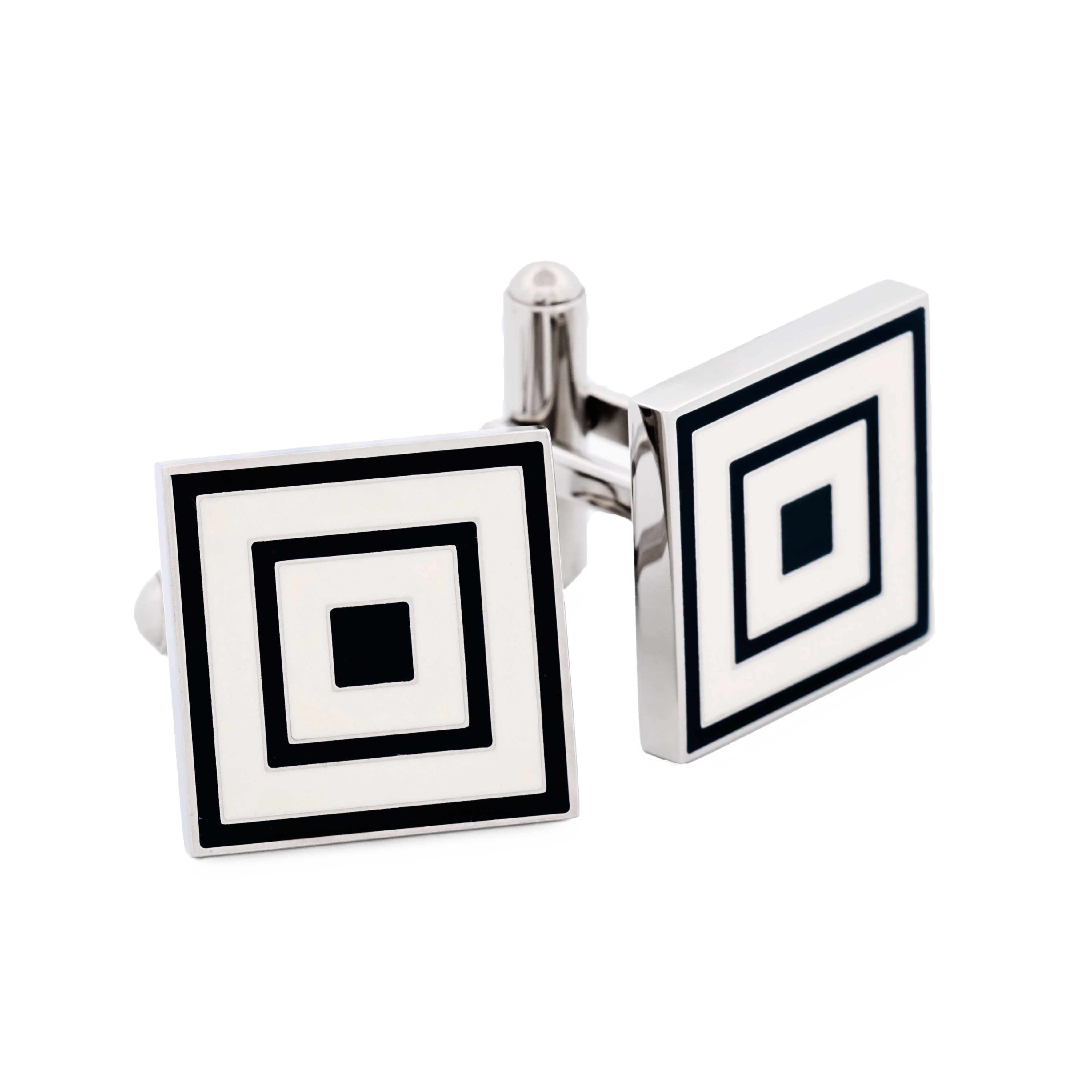 Polished Square Stainless Steel & Blue Enamel Cufflinks