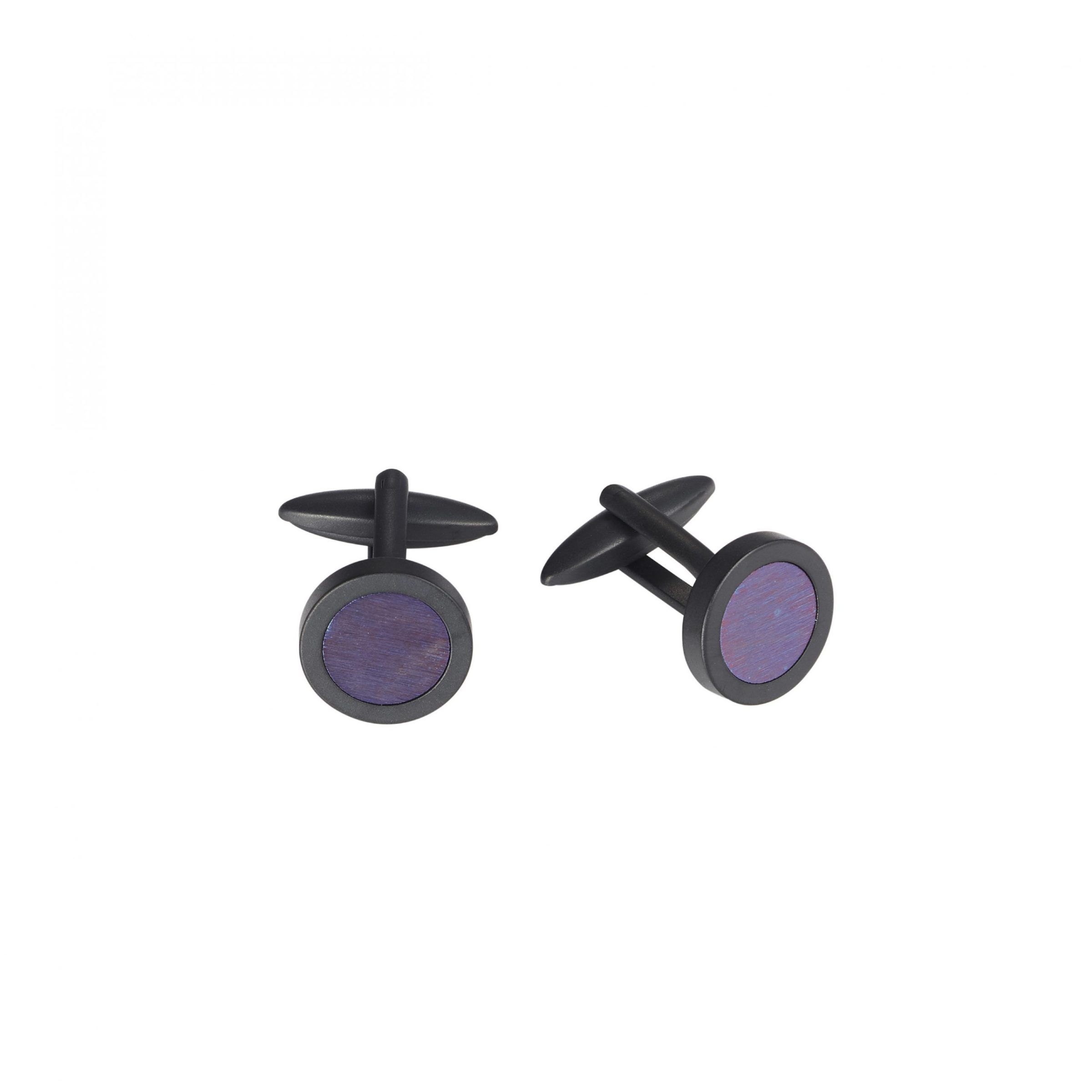 Ion Plated Matt Blackstainless Steel Round Cufflinks -Titanium Heated Centre