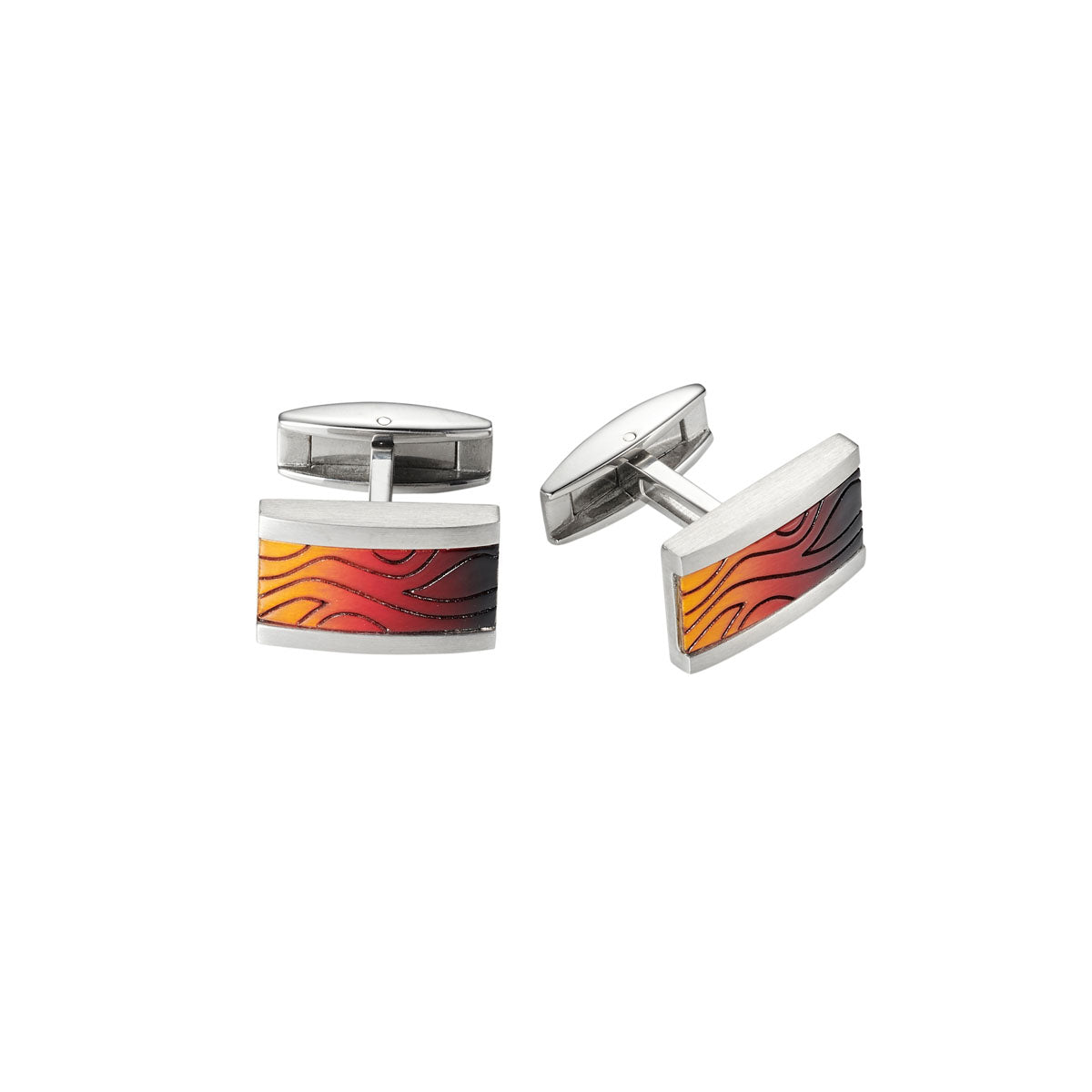 Stainless Steel & Flame Wood Pattern Resin Cufflinks