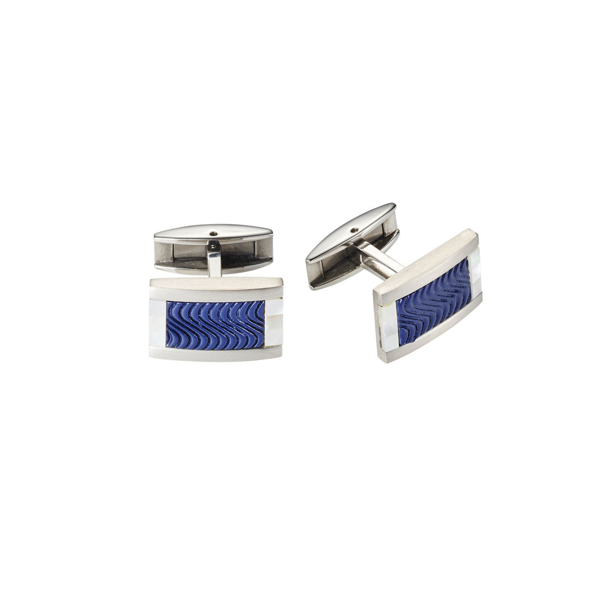 Stainless Steel & Blue Wave Pattern & Mop Cufflinks