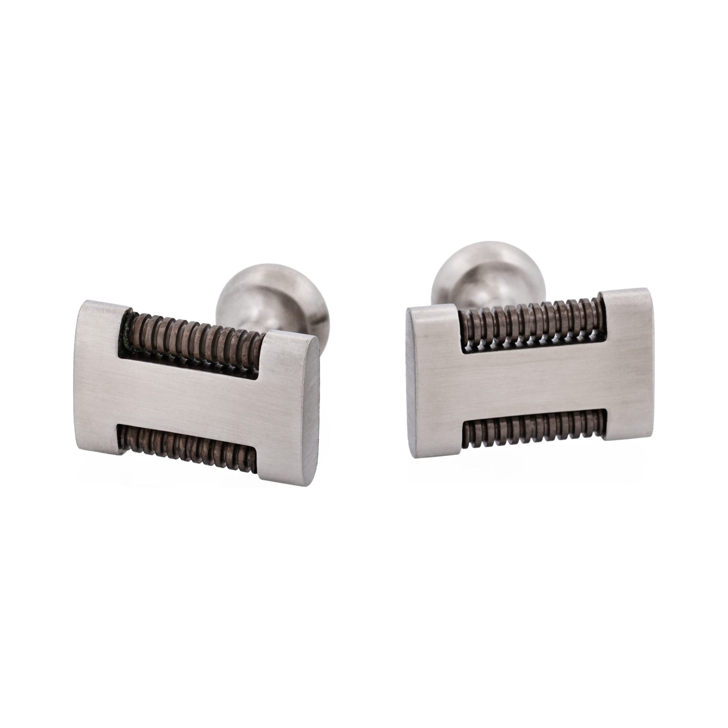 Brushed Stainless Steel & Gun Metal Drill Bar Cufflinks