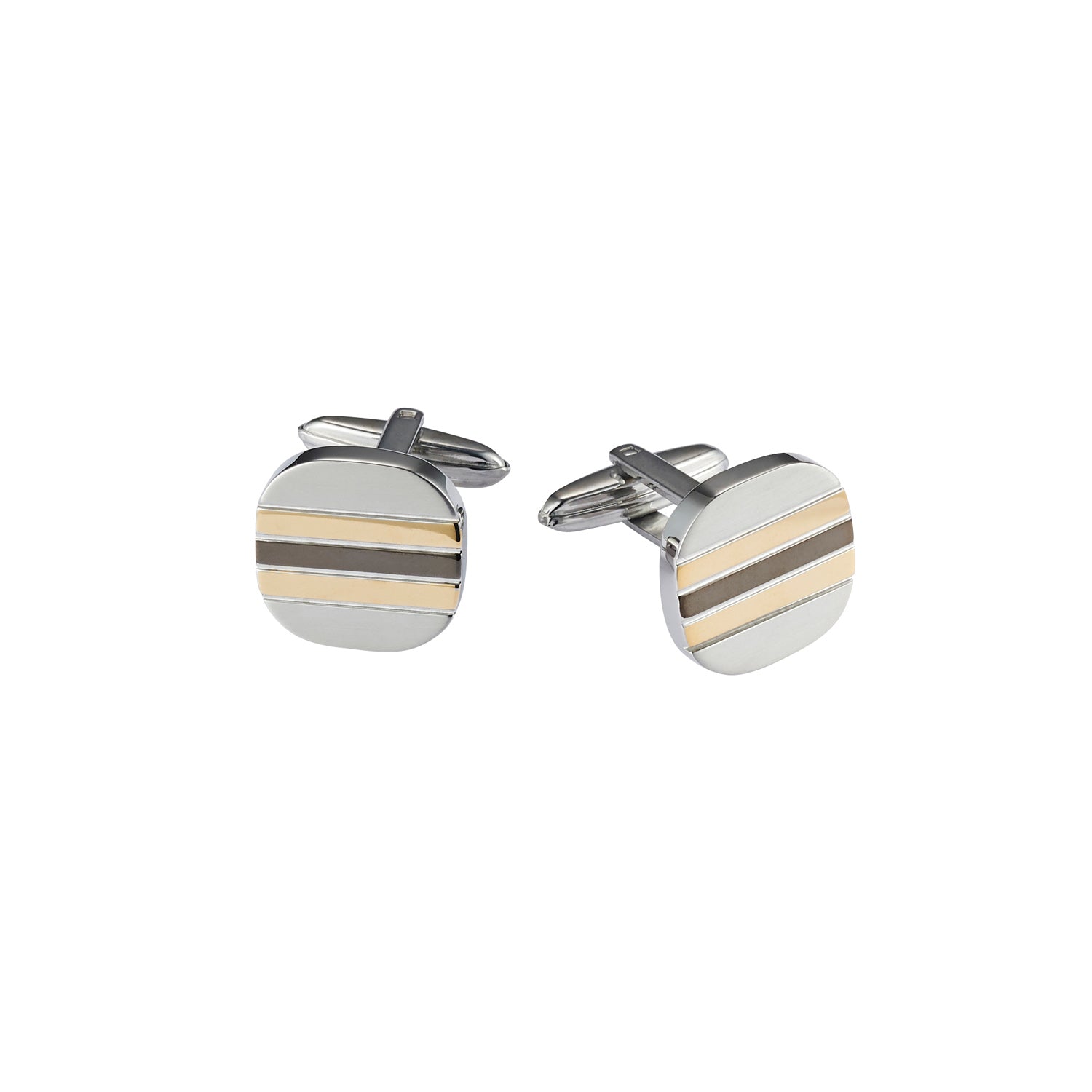 Stainless Steel &Ion Plated Gold & Gun Metal Square Striped Cufflinks
