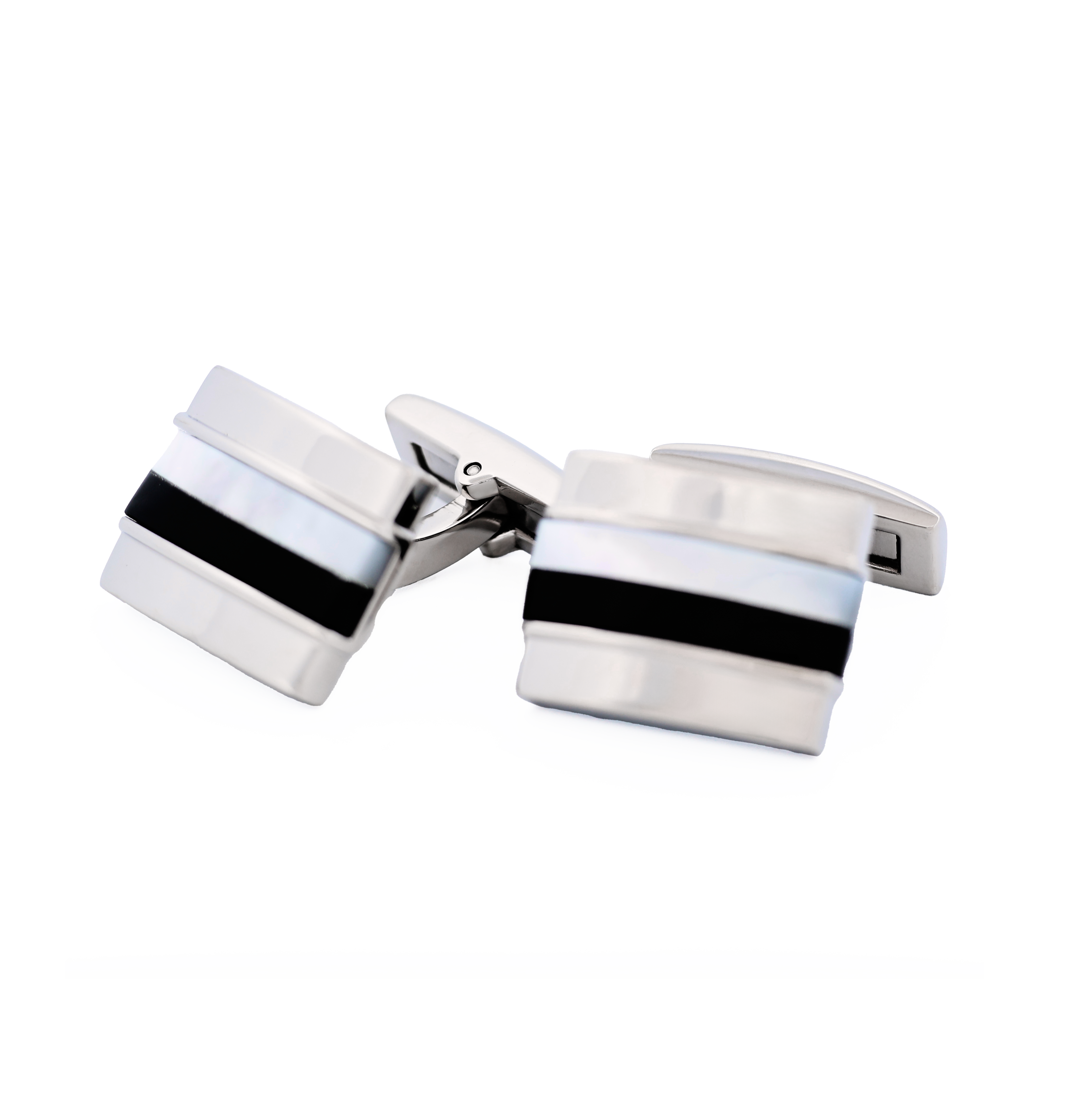 Stainless Steel Mother Of Pearl Onyx Cufflinks