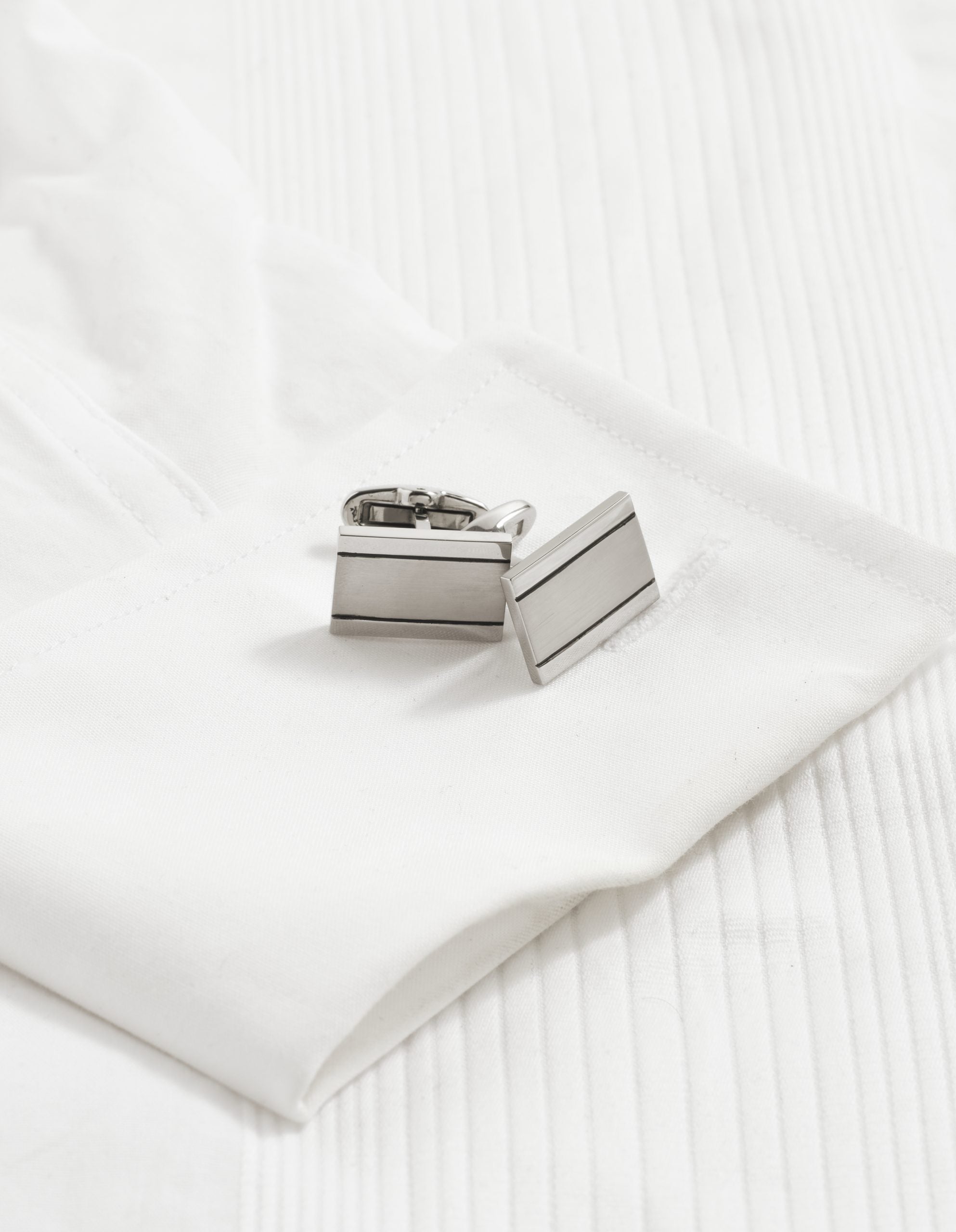 Brushed & Polished Stainless Steel Rectangle Cufflinks