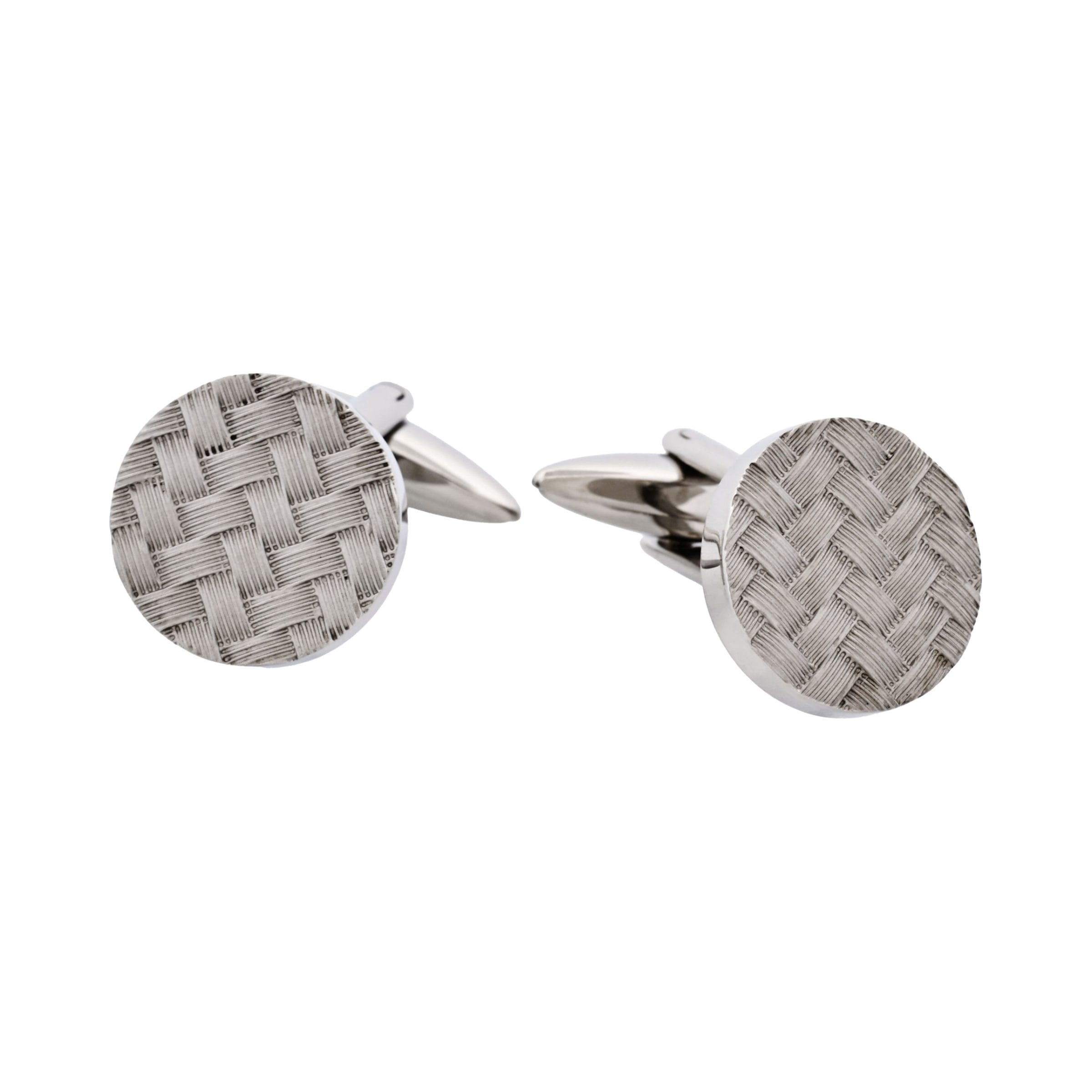 Stainless Steel & Basket Weave Round Cufflinks