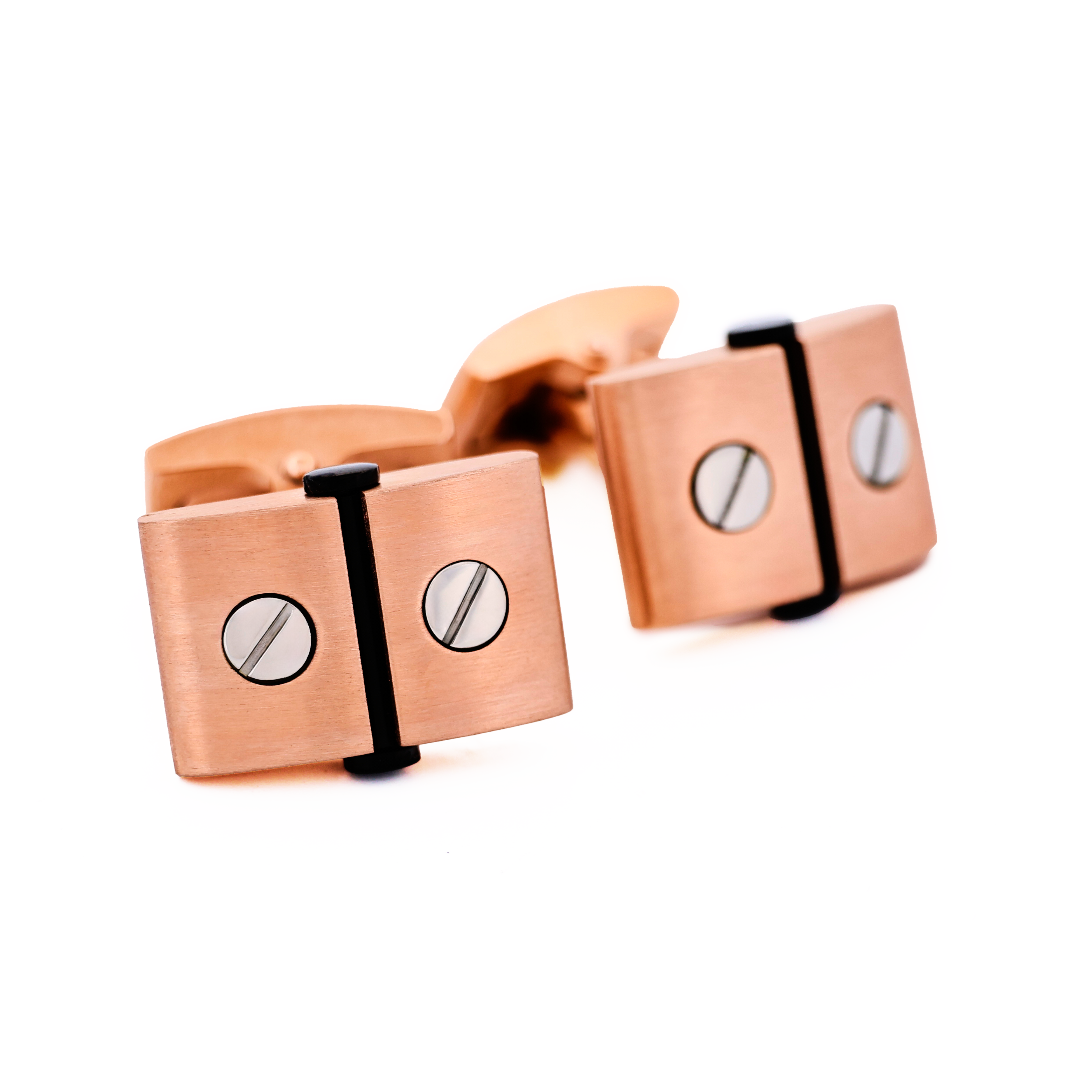 Stainless Steel &Ion Plated Rose Gold &Ion Plated Black Screw Cufflinks