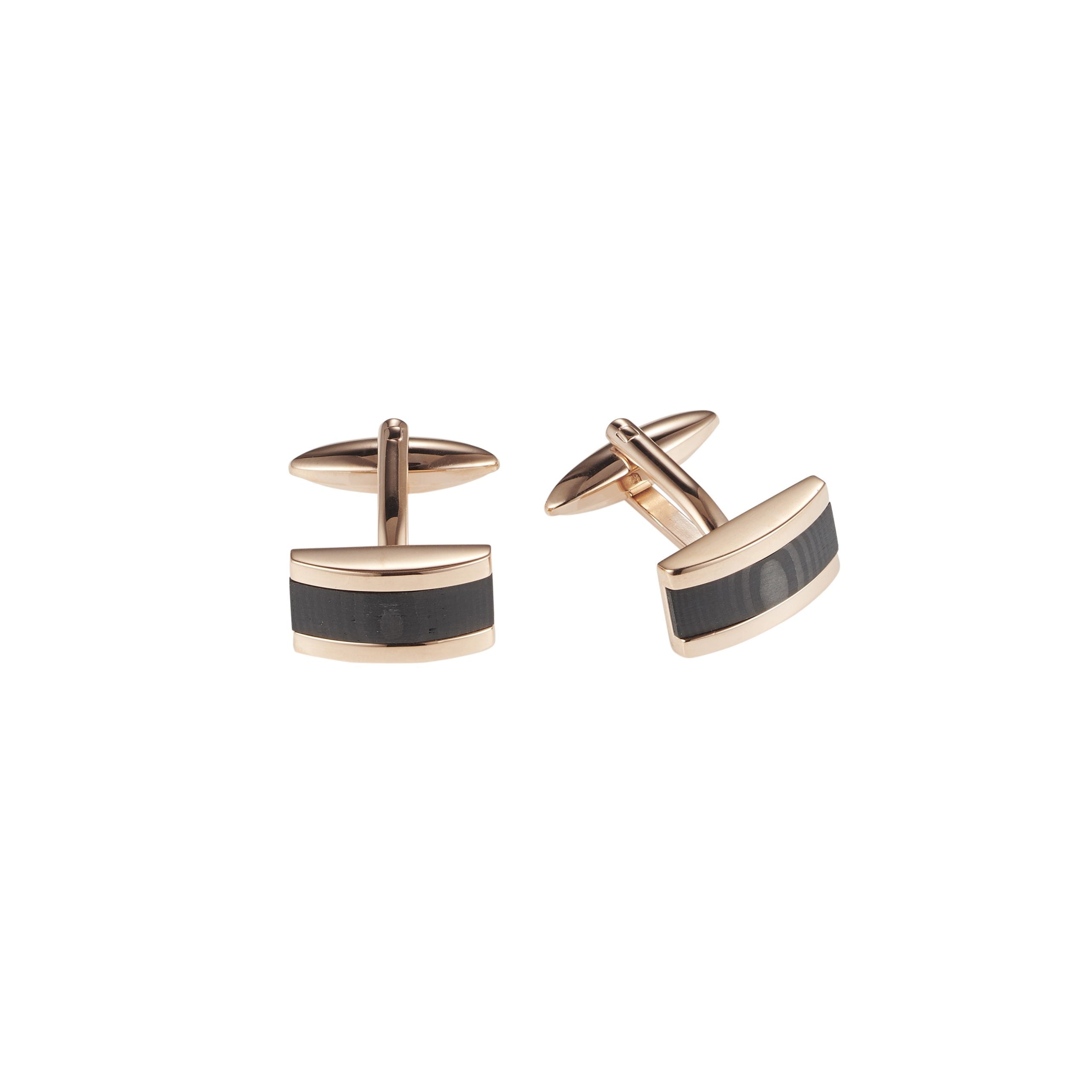 Stainless Steel &Ion Plated Rose Gold & Wood Patterned Carbon Fibre Cufflinks