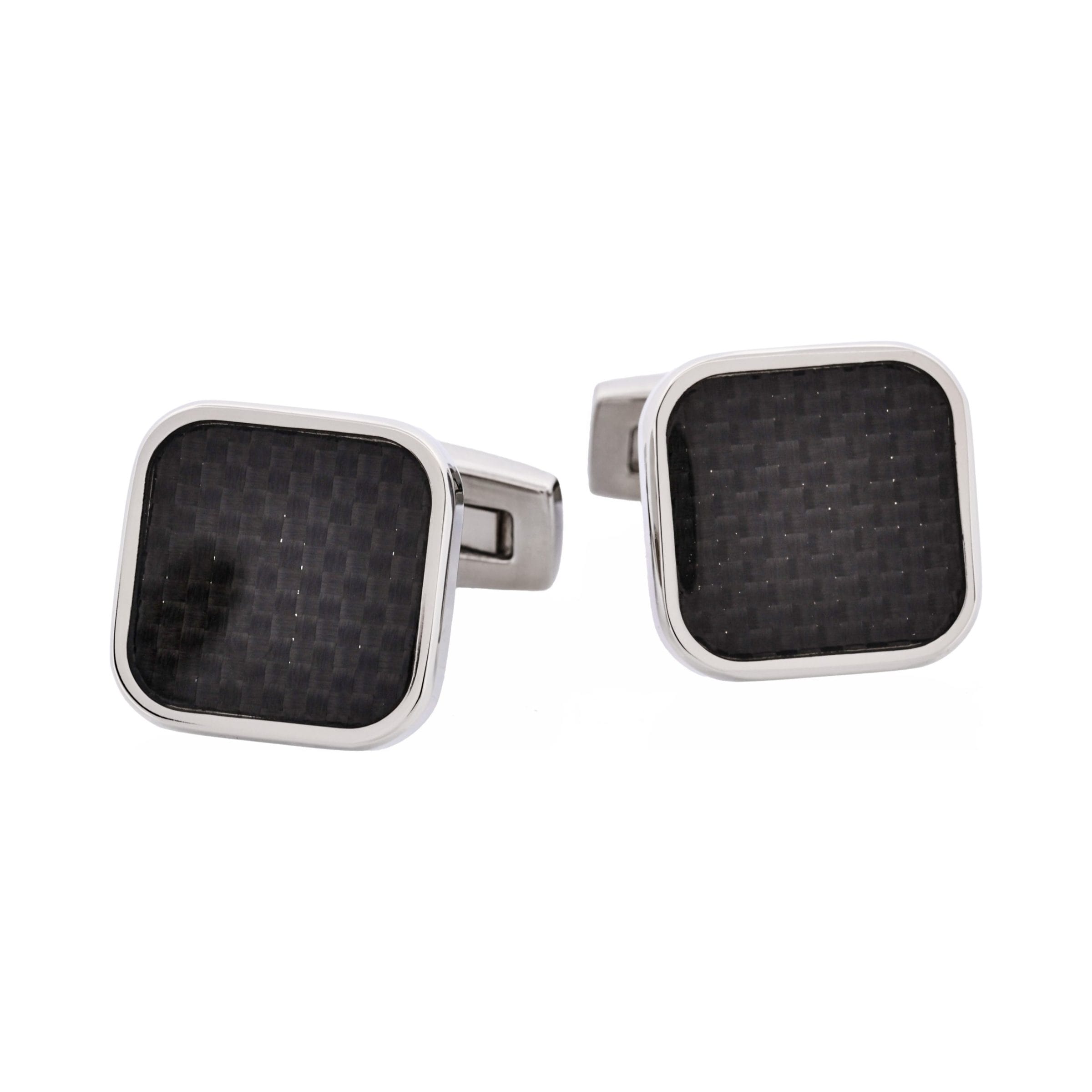 Polished Stainless Steel & Black Carbon Fibre Cufflinks