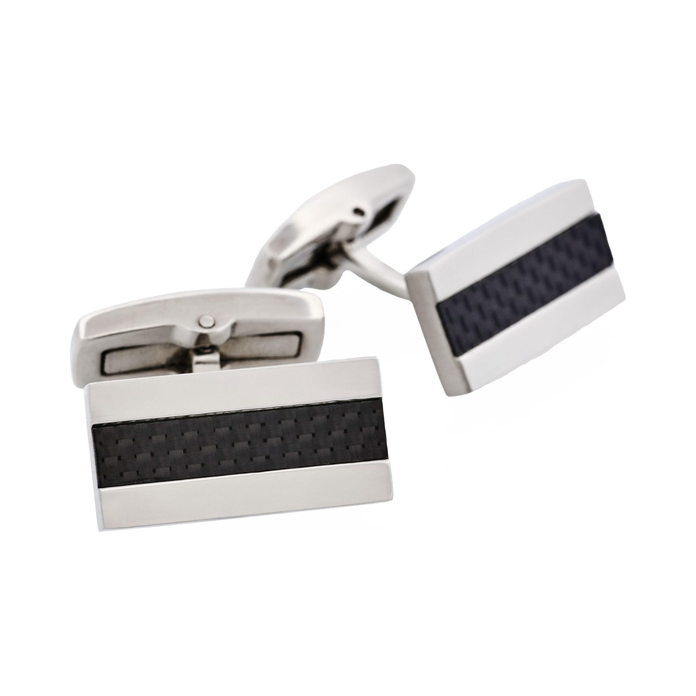 Rectangular Polished Stainless Steel & Carbon Fibre Cufflinks