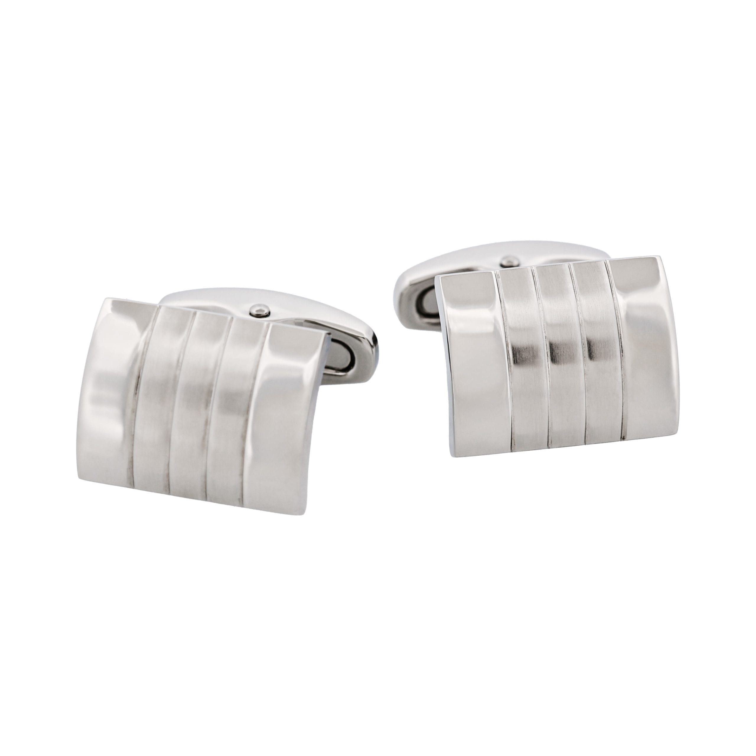 Brushed & Polished Self Striped Stainless Steel Cufflinks